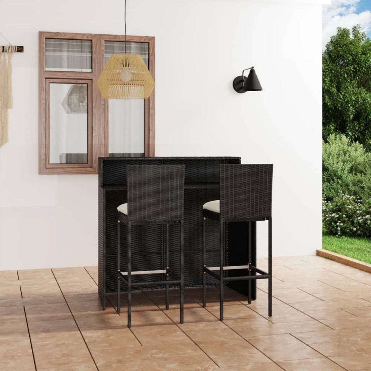 VIDAXL Ensemble de bar de jardin avec coussins 3 pcs Noir
