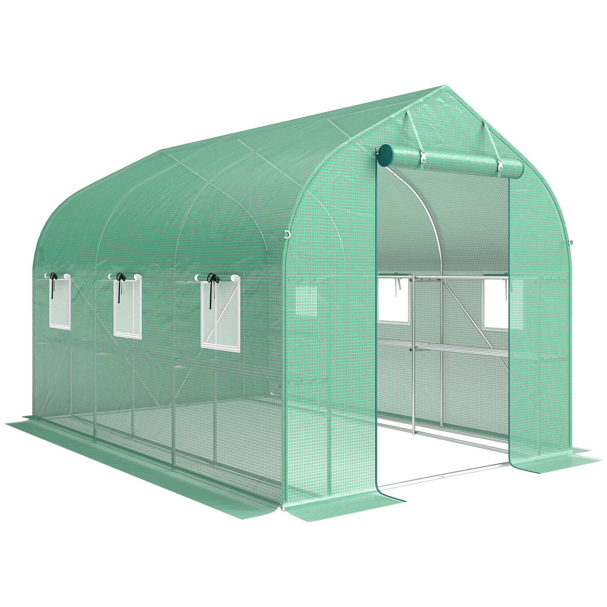 OUTSUNNY Serre tunnel de jardin étagères 6 fenêtres bâche pe acier vert