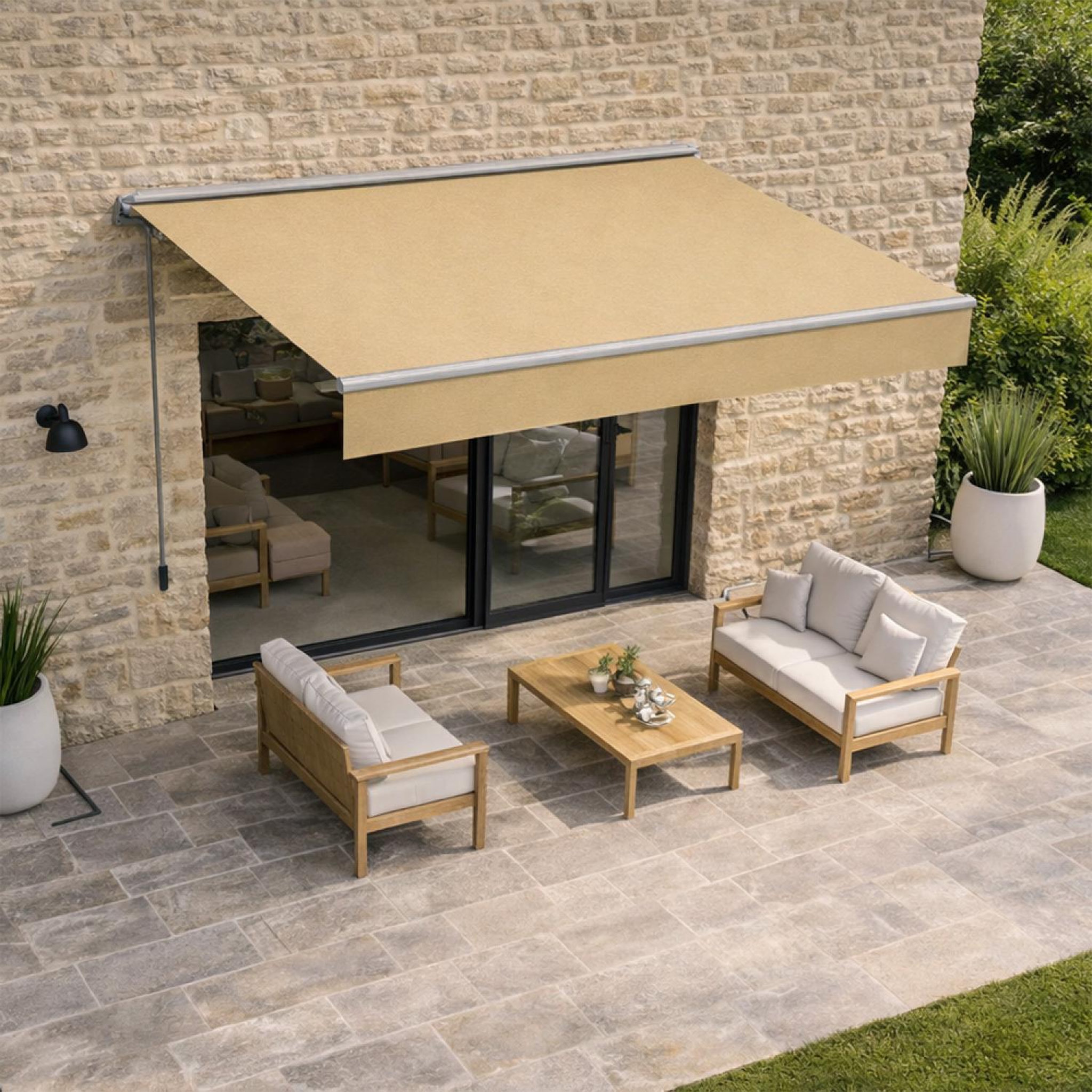 Voir la diapositive 4 : CONCEPT USINE Store banne manuel 295 x 25 m en aluminium avec toile taupe adro