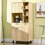 Voir la diapositive 2 : HOMCOM Buffet haut - armoire de cuisine multi-rangement - 3 portes, 4 niches, tiroir - piètement métal noir panneaux particules aspect bois clair