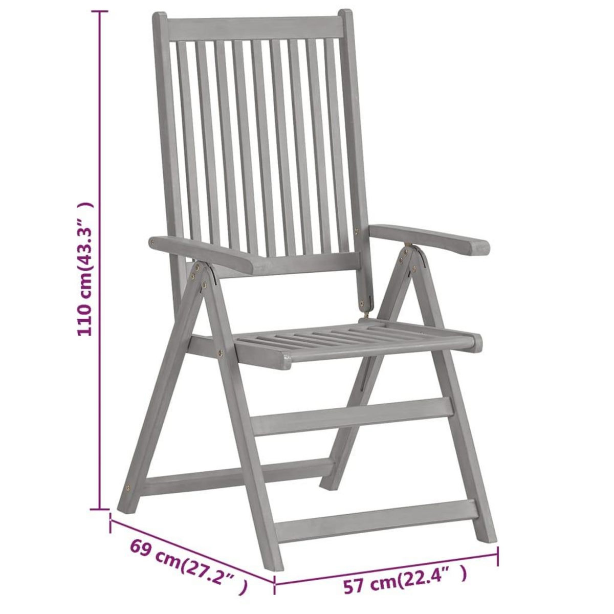 VIDAXL Chaises inclinables de jardin lot de 2 Gris Bois solide acacia