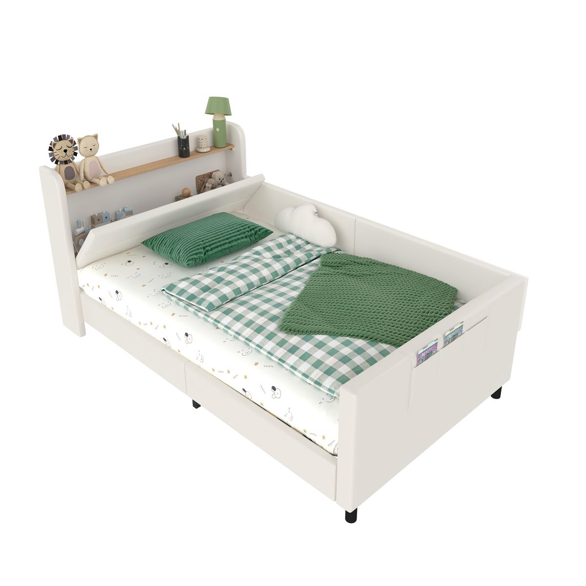 MERAX Lit avec rangement rembourré 90x200cm pu coloris bleu