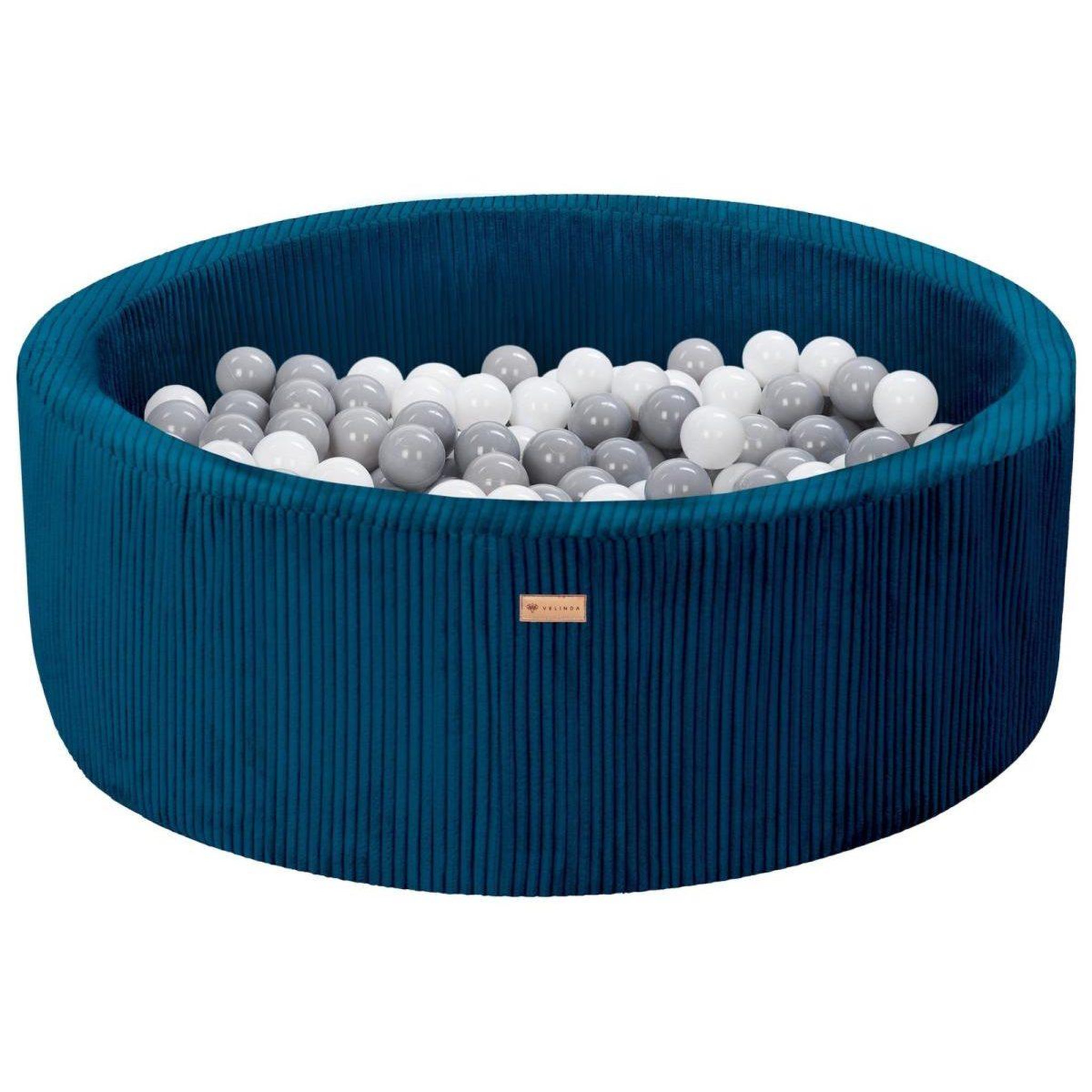 VELINDA Piscine à balles en velours côtelé avec 200 balles, diamètre env. 90 cm — bleu marine
