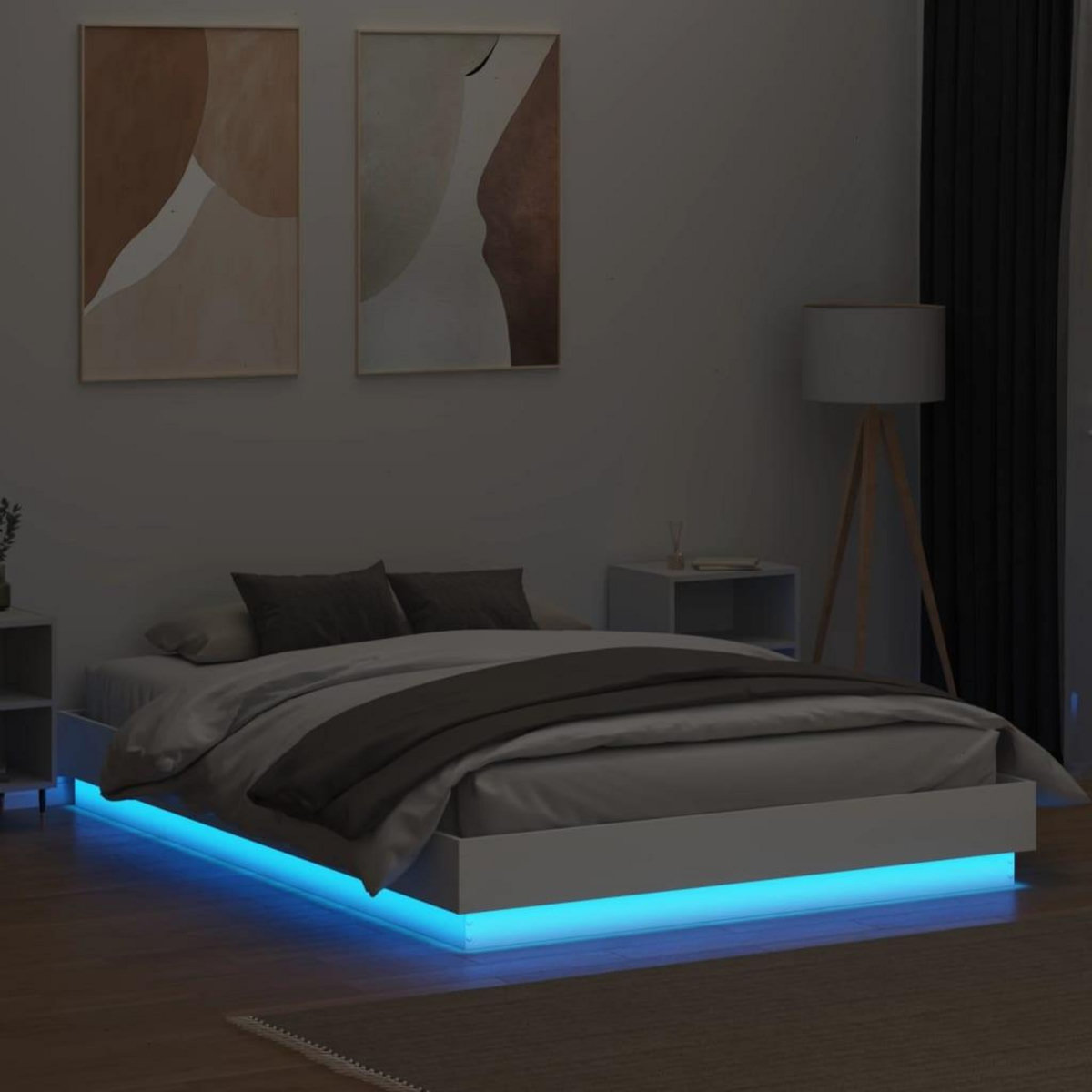 VIDAXL Cadre de lit avec LED sans matelas blanc 150x200 cm