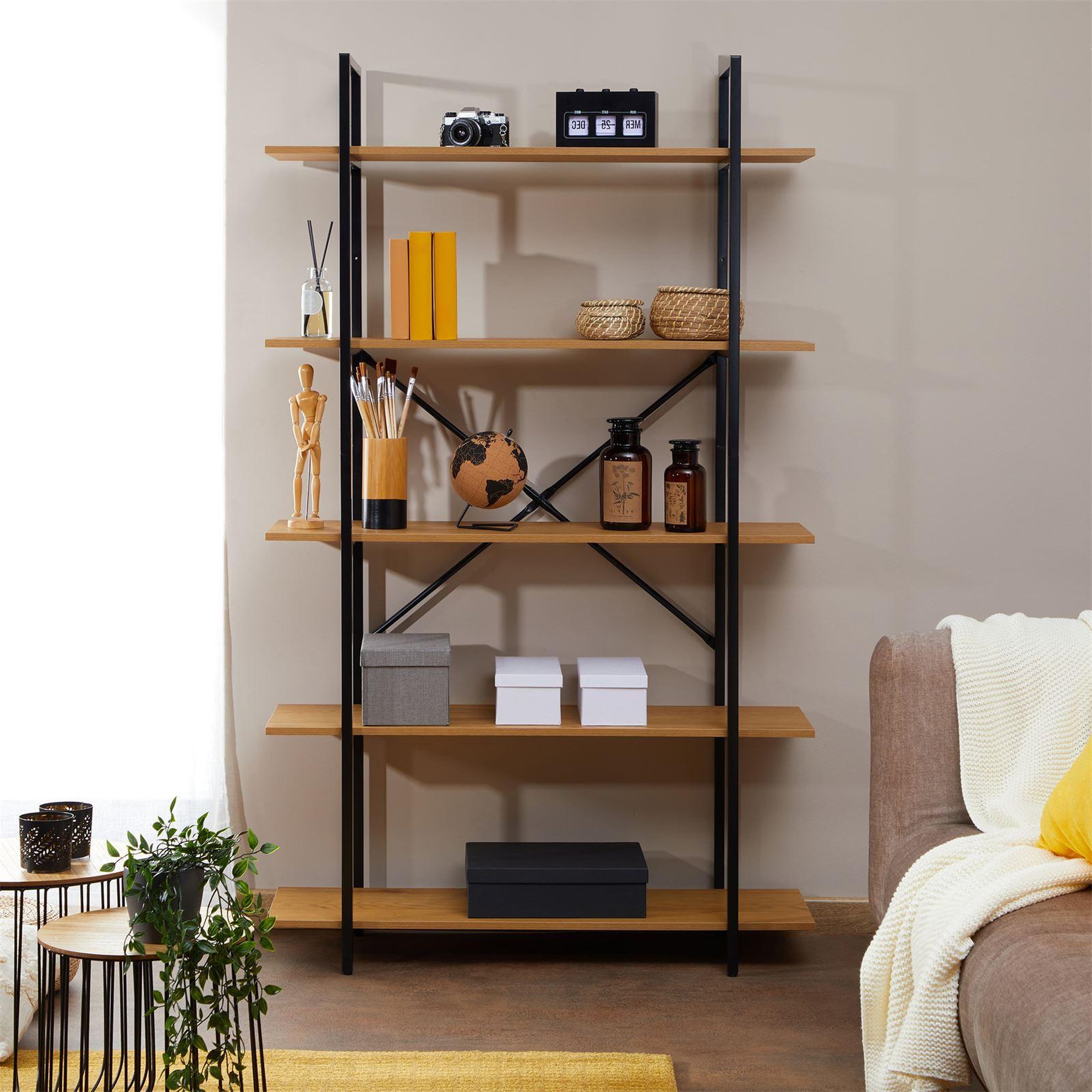 Voir la diapositive 3 : IDIMEX Étagère de rangement 5 tablettes meda en mdf et métal