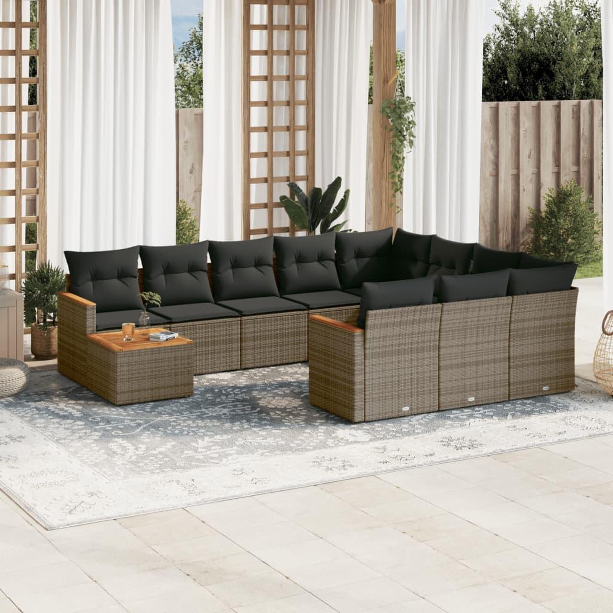 VIDAXL Salon de jardin 11 pcs avec coussins gris resine tressee