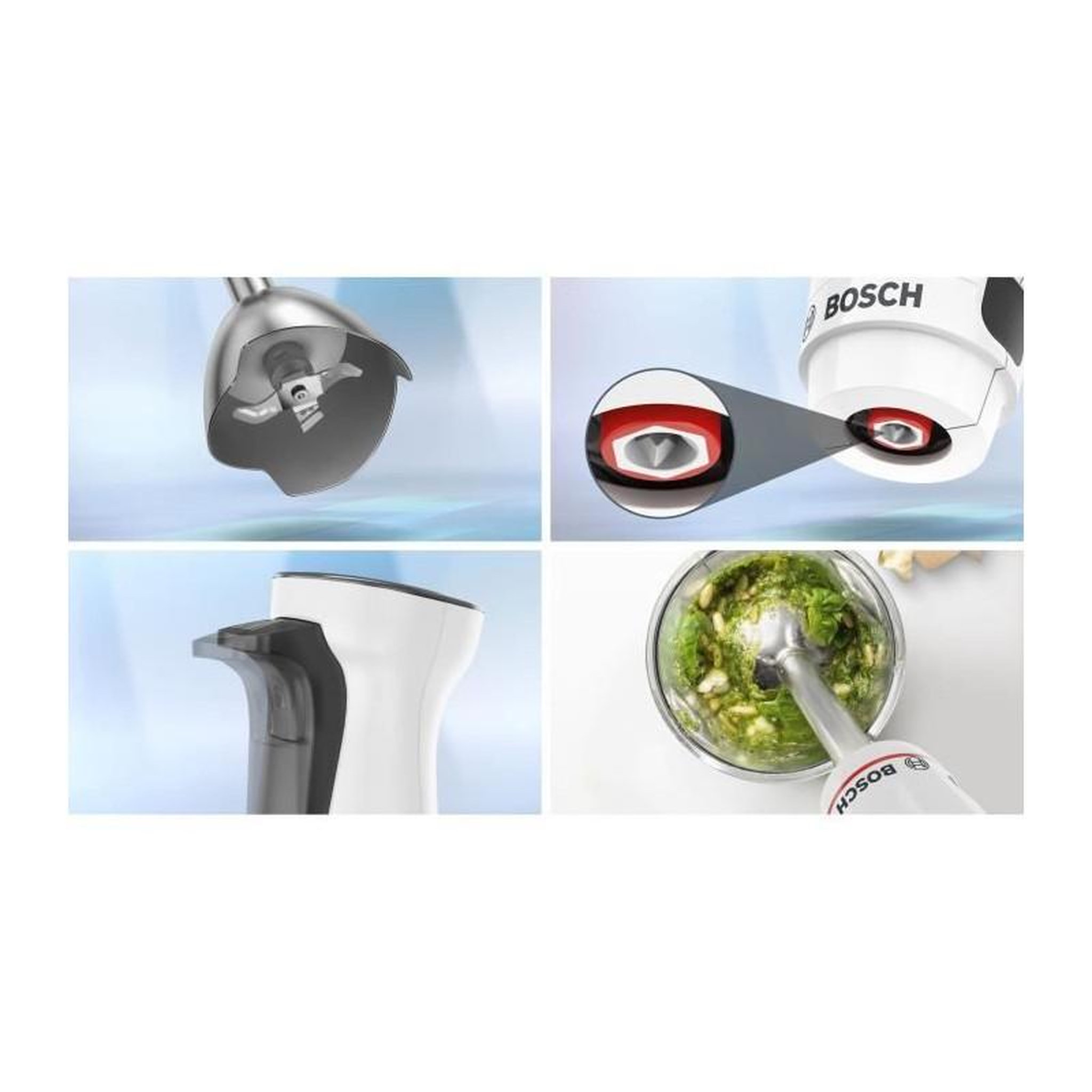 Voir la diapositive 5 : BOSCH Mixeur plongeant - BOSCH - MSM4W220 ErgoMaster - Moteur 600W - 4 lames QuattroBlade - Levier vitesses a gachette + turbo