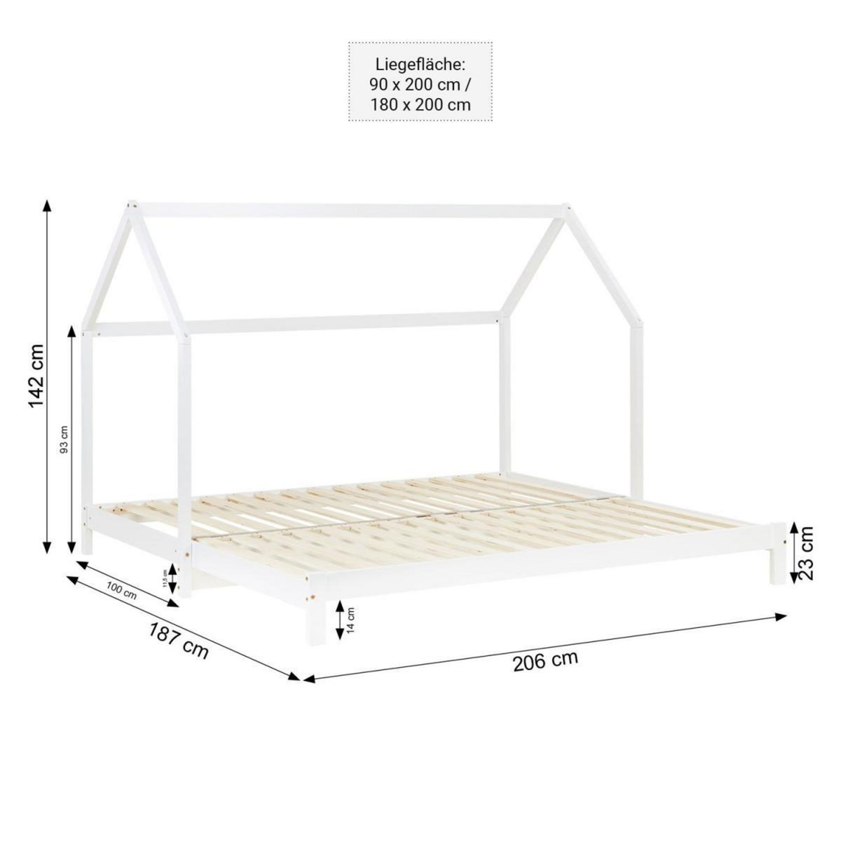 HomeStyle4U Lit Cabane Enfant 90x200 cm - blanc