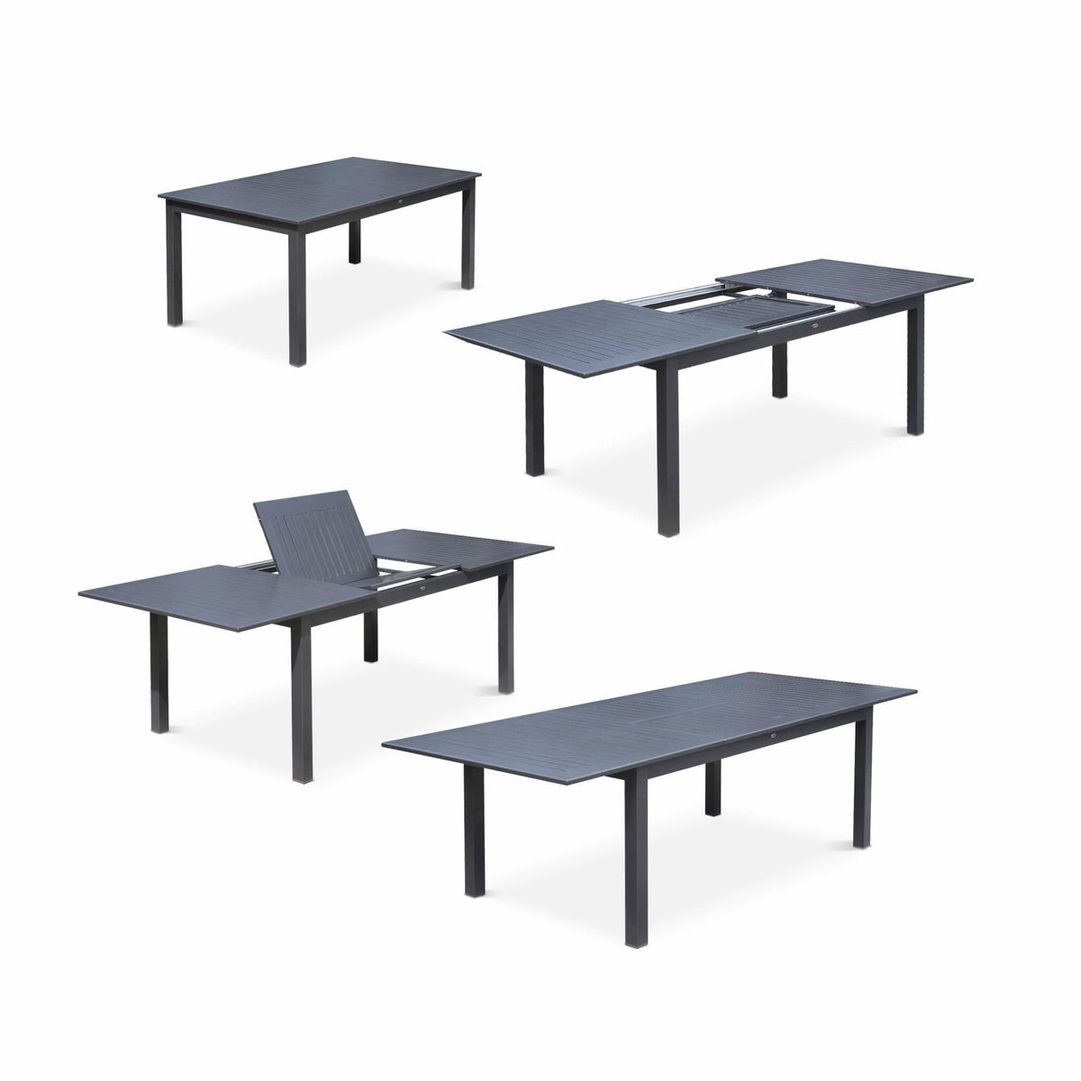 SWEEEK Table de jardin extensible aluminium + 8 assises - Chicago Anthracite/Gris taupe - Table en aluminium 175/245cm avec rallonge et 8 assises en textilène