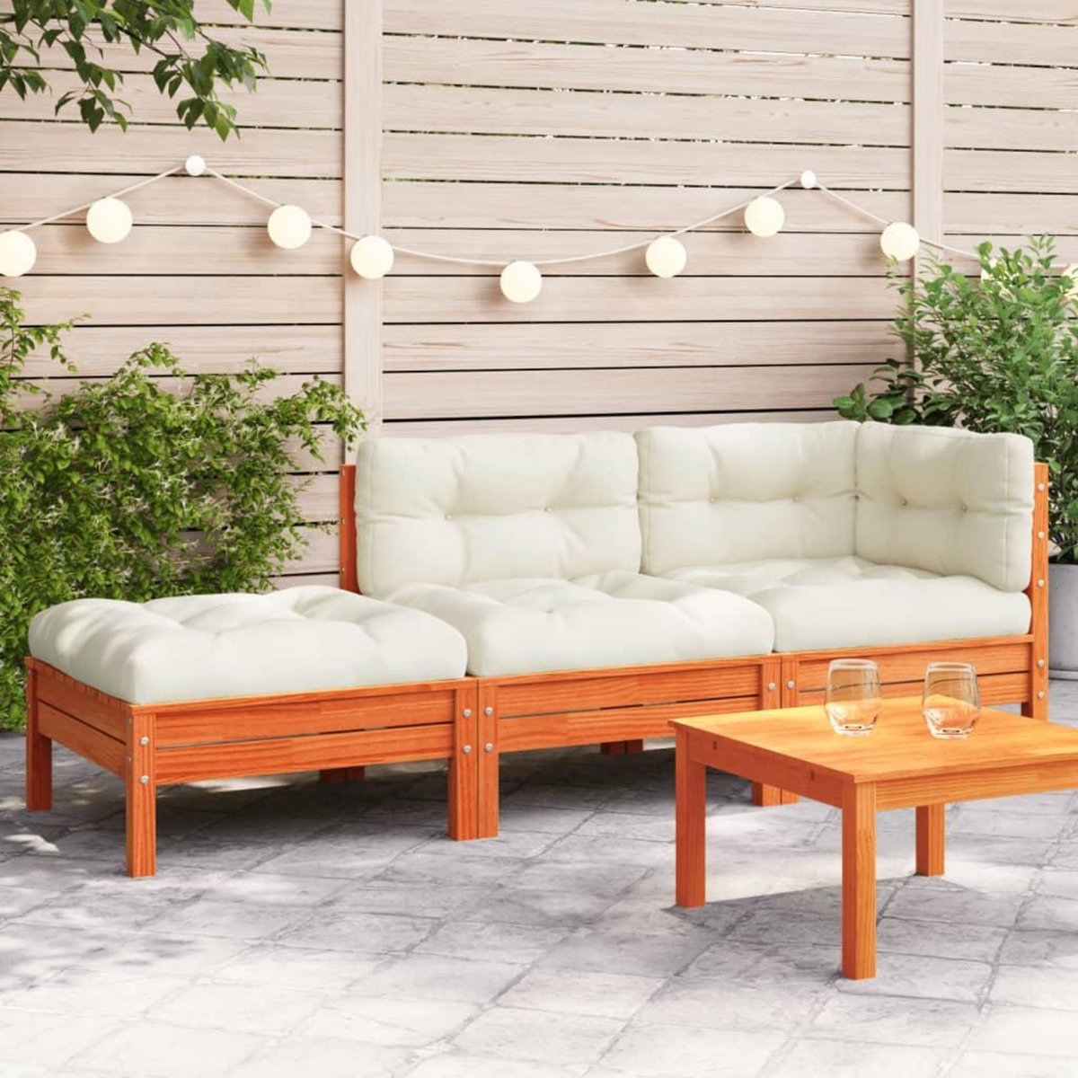 VIDAXL Canape de jardin avec coussins et repose-pied 2 places