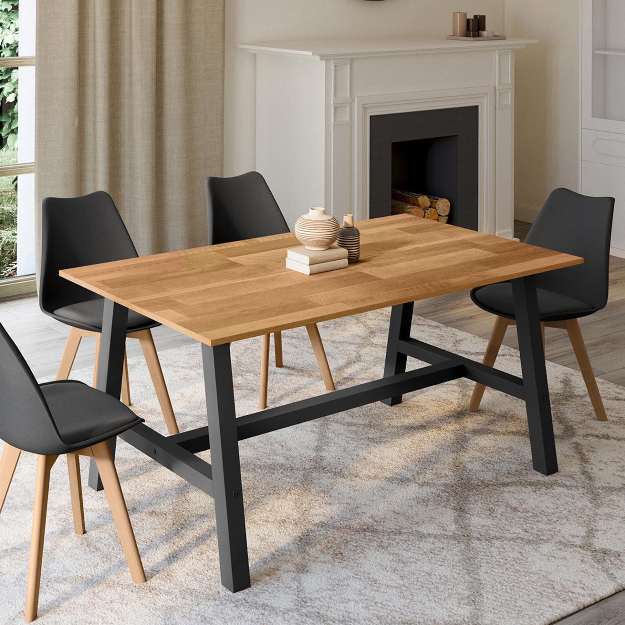 Voir la diapositive 4 : ID MARKET Table à manger extensible rectangle madeleine 6-12 personnes bois et métal noir 160-240 cm