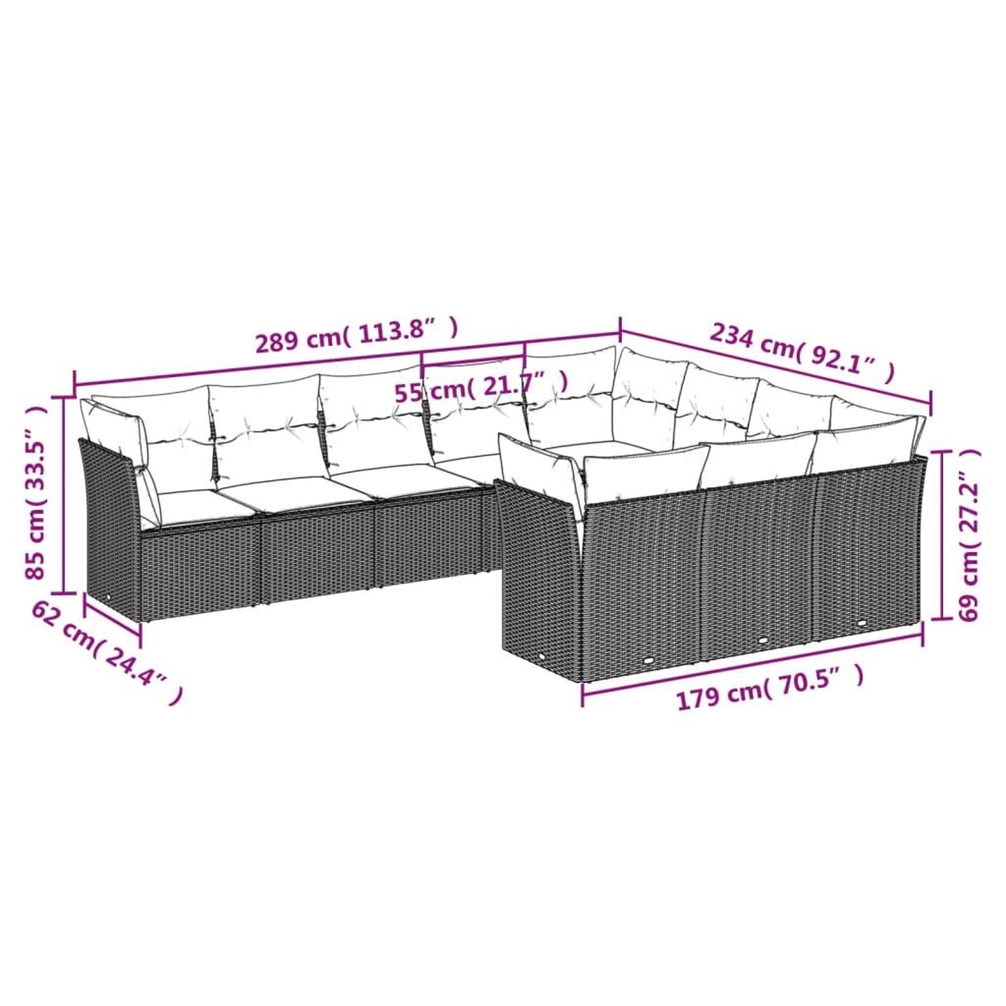 Voir la diapositive 6 : VIDAXL Salon de jardin 10 pcs avec coussins noir resine tressee