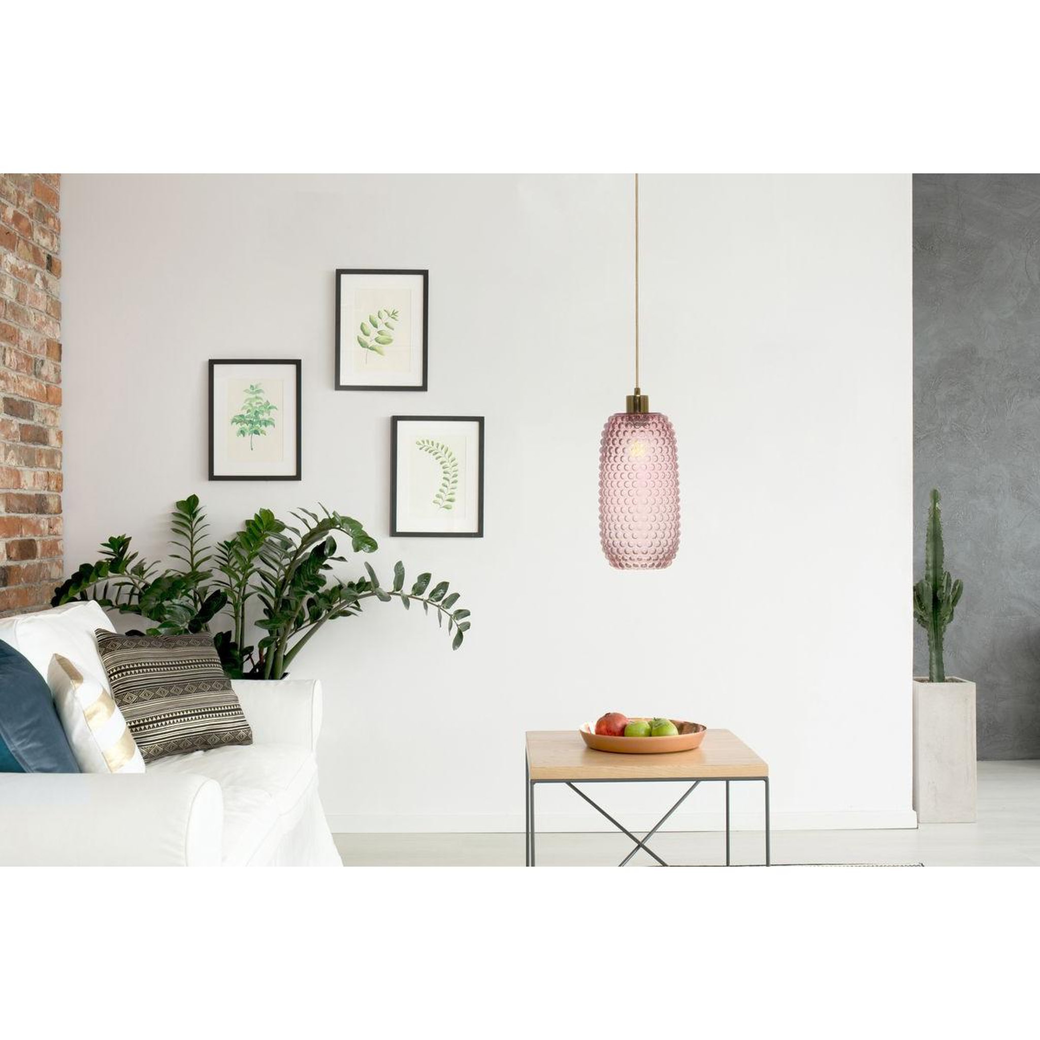 Voir la diapositive 2 : Paris Prix Lampe suspension en verre  irina  34cm rose