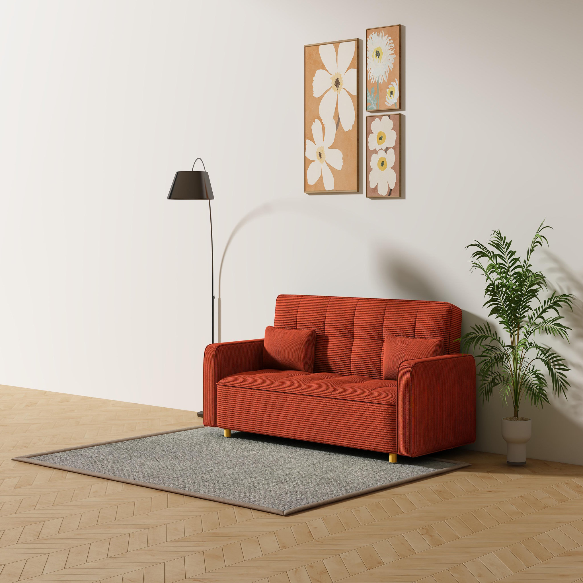 Voir la diapositive 5 : CONCEPT USINE Canapé scandinave convertible 3 places en velours côtelé terracotta copenhague