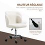 Voir la diapositive 4 : HOMCOM Chaise de bureau design - hauteur réglable, pivotante - piètement acier chromé revêtement effet laine bouclée blanc