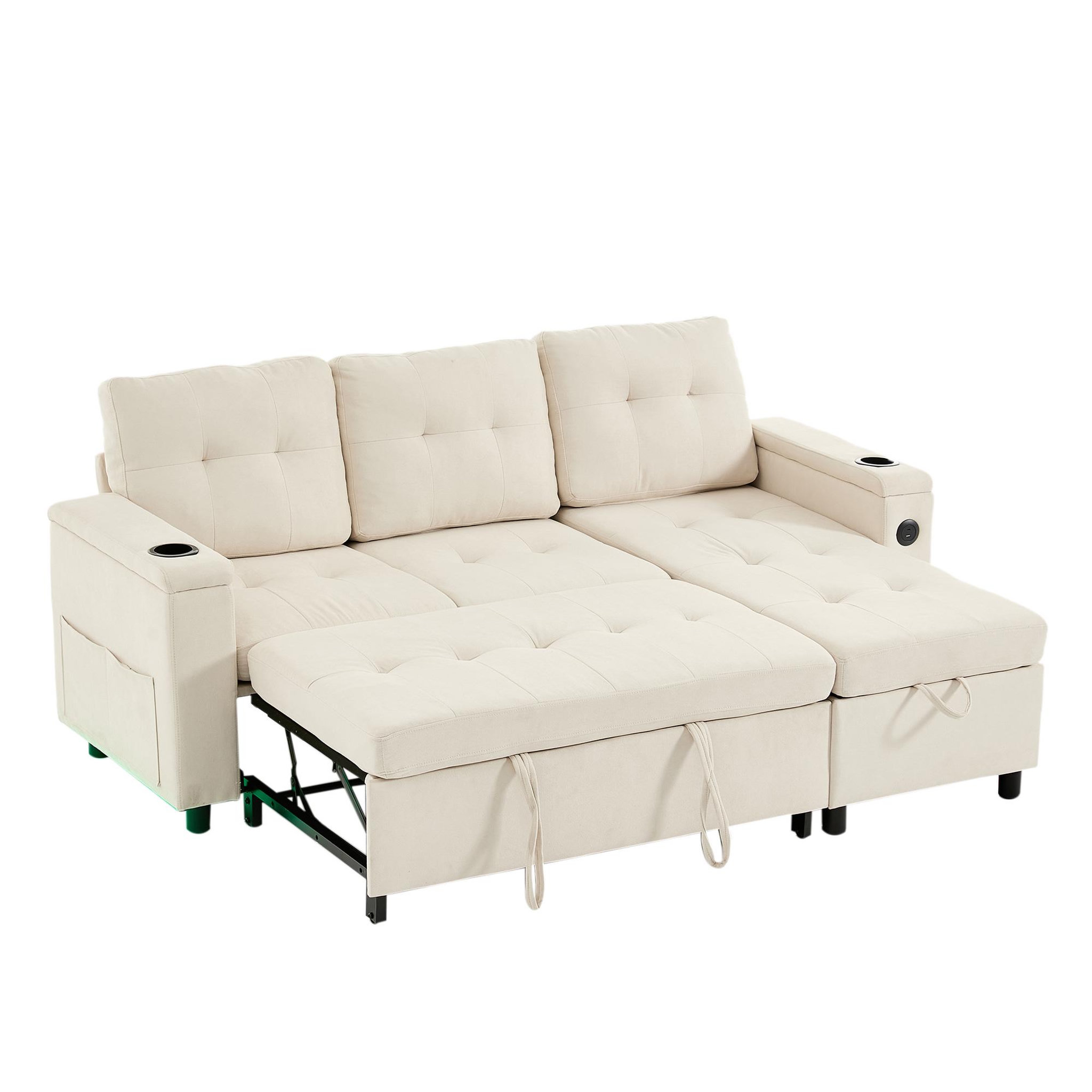 MERAX Canapé d'angle droit convertible 3 places tissu coffre de rangement. Coloris disponibles : Gris, Beige