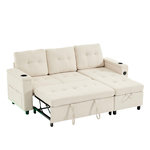 MERAX Canapé d'angle droit convertible 3 places tissu coffre de rangement. Coloris disponibles : Gris, Beige