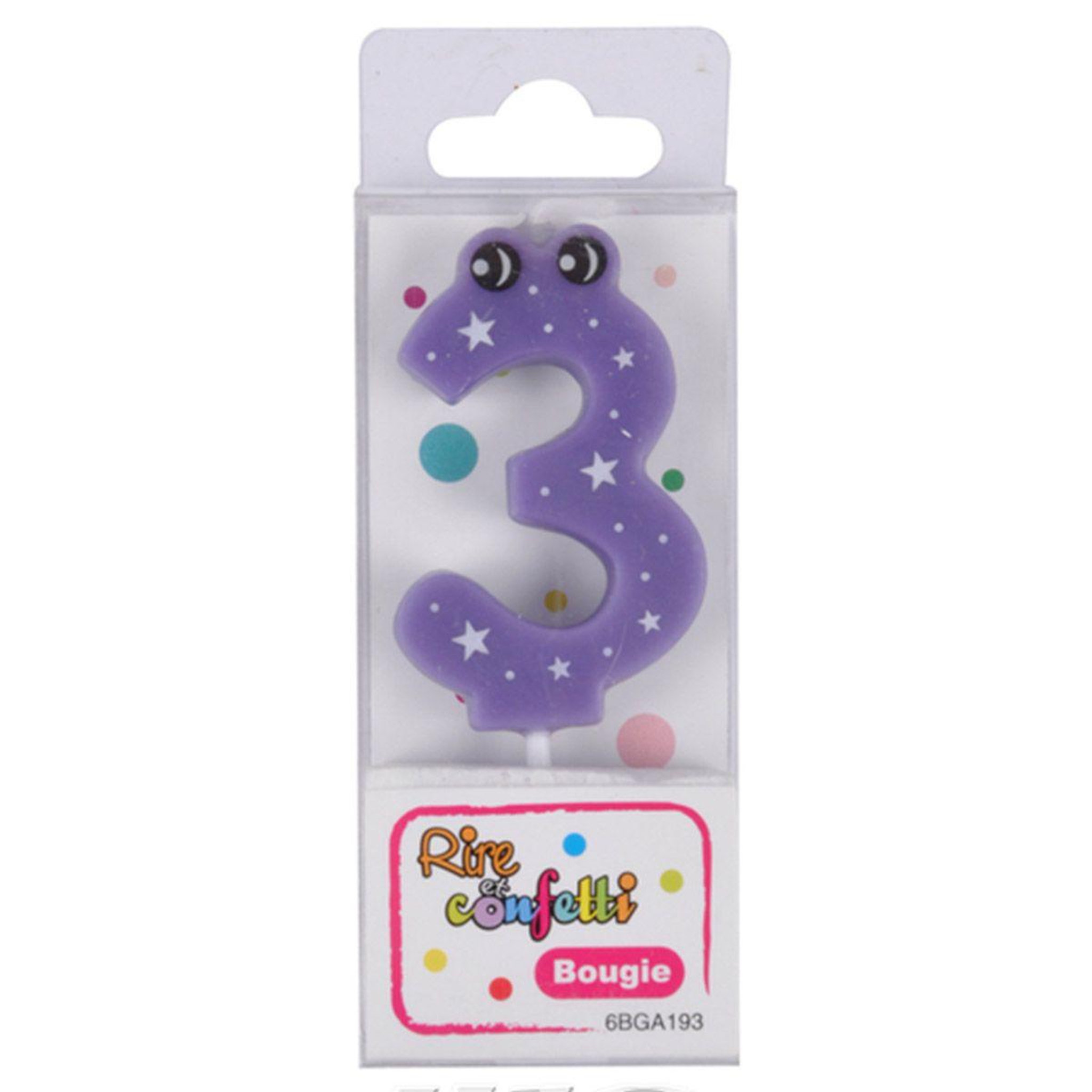 Voir la diapositive 2 : HOMEA Bougie d'Anniversaire  Chiffre 3  5cm Violet