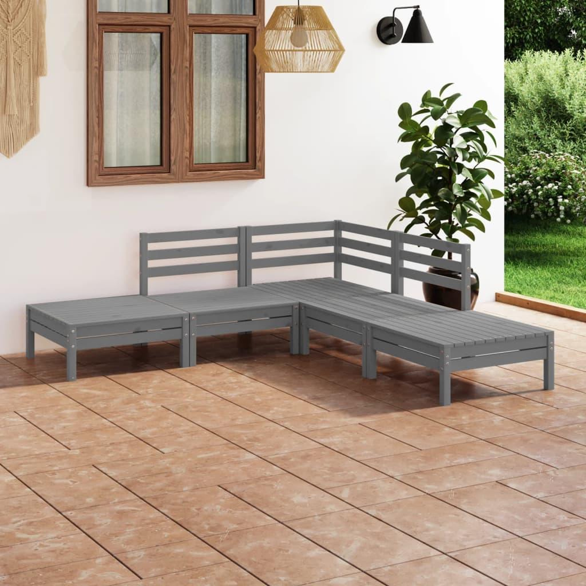Voir la diapositive 1 : VIDAXL Salon de jardin 5 pcs Bois de pin massif Gris