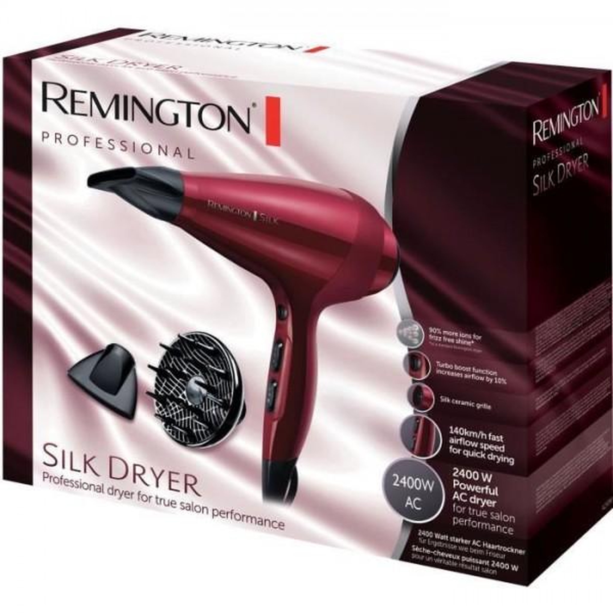 Voir la diapositive 5 : REMINGTON Seche Cheveux Seche-Cheveux Remington AC9096 Silk Ionique Grille Céramique Protéine de Soie, Moteur AC Professionnel, Fonction turbo 2400W