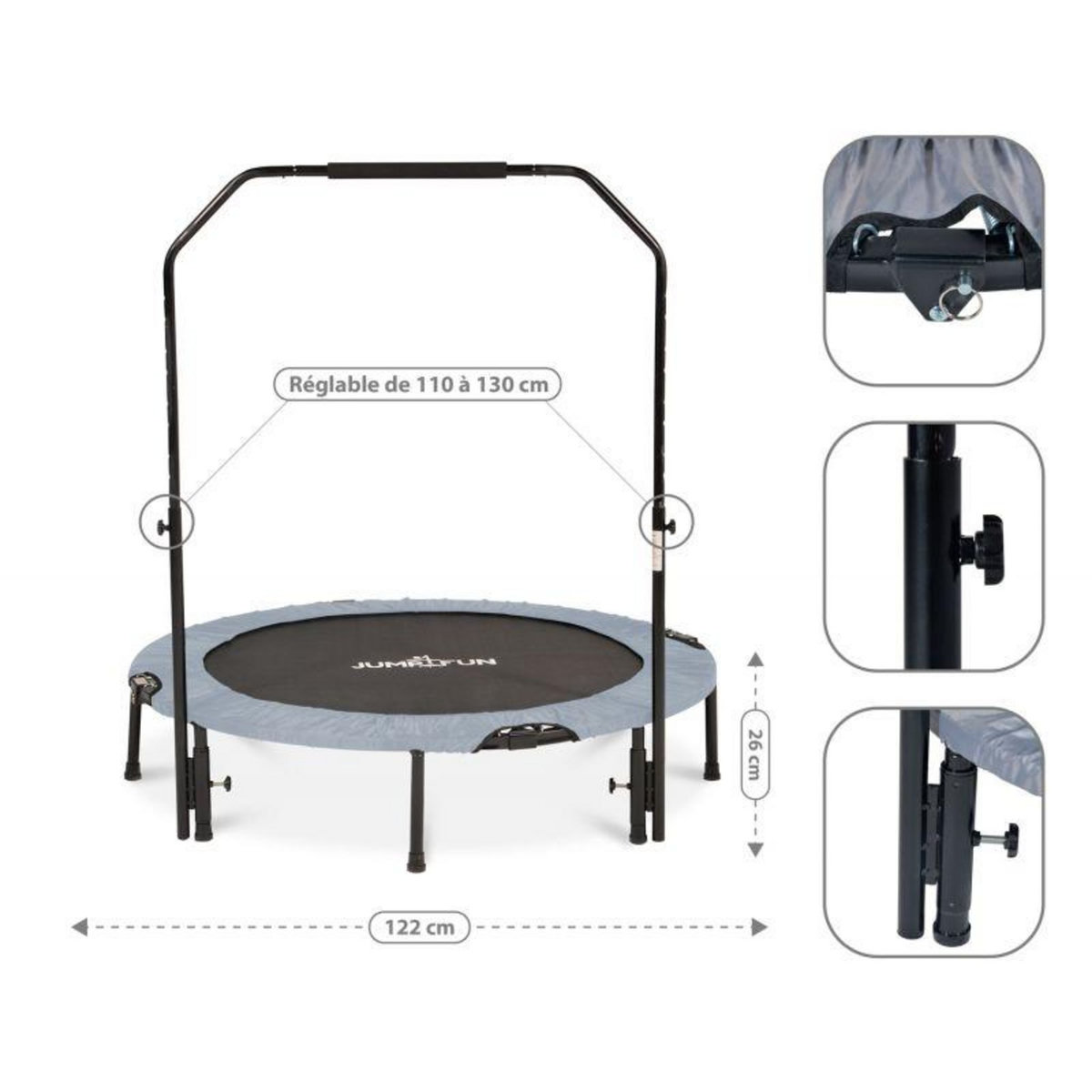 JUMP4FUN Mini Trampoline Fitness Jump4fun Pliable Double-Bar - Ø122cm