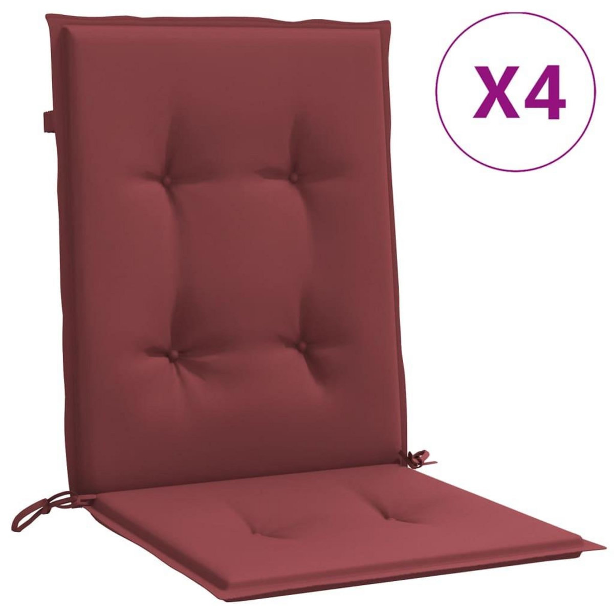 VIDAXL Coussins de chaise dossier bas lot de 4 rouge bordeaux melange