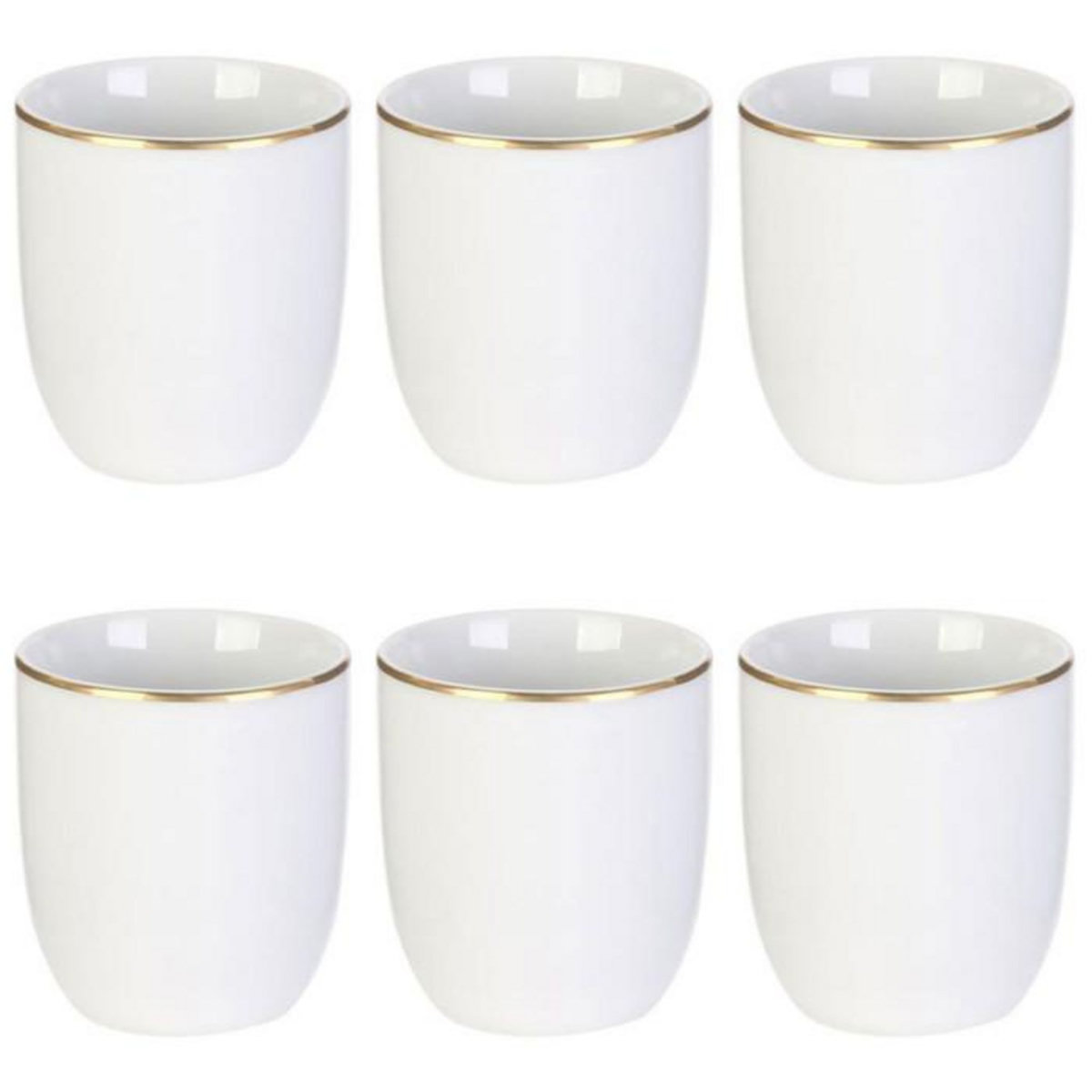Paris Prix Lot de 6 Tasses Déco  Liseré Doré  8cm Blanc