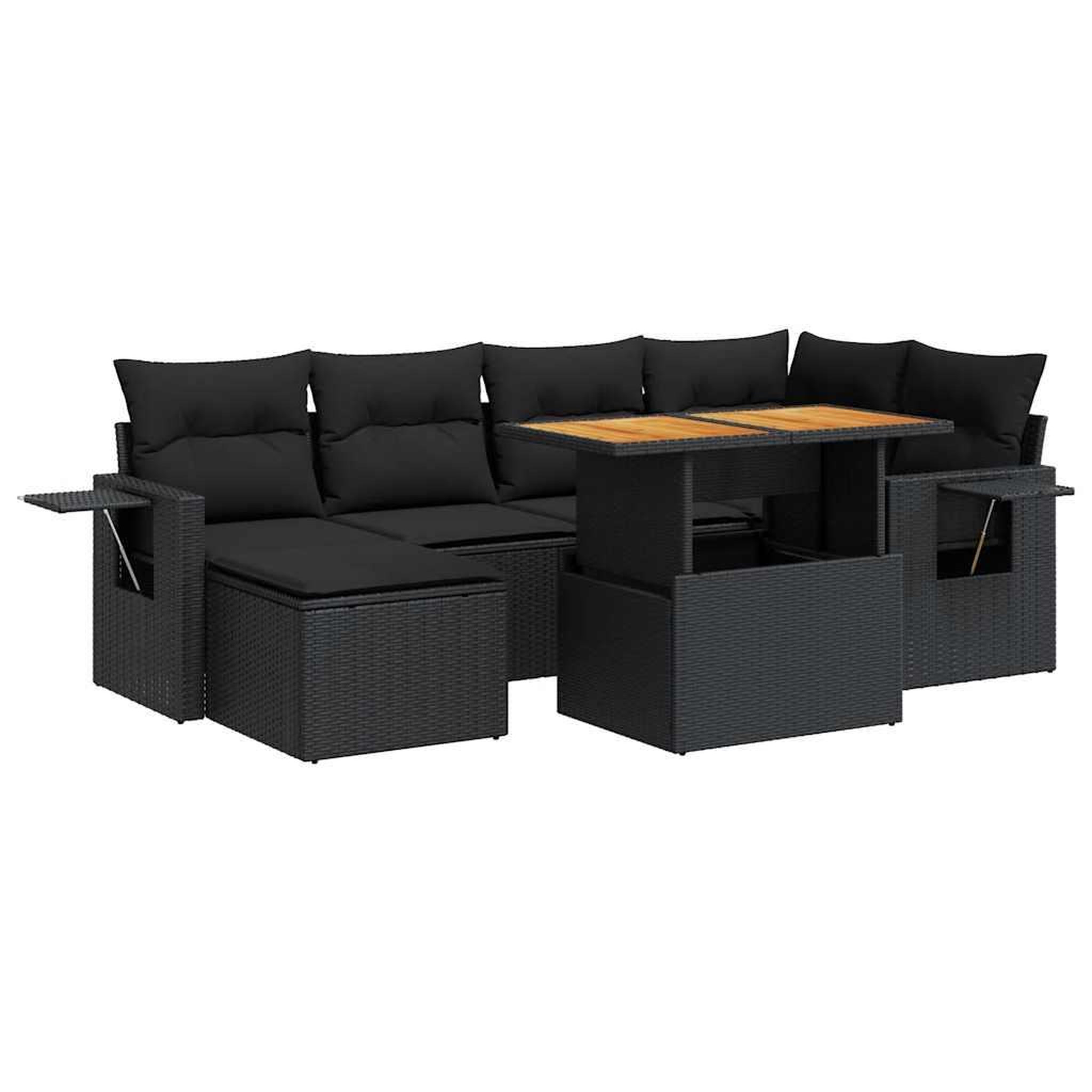 Voir la diapositive 2 : VIDAXL Salon de jardin 7 pcs avec coussins noir resine tressee