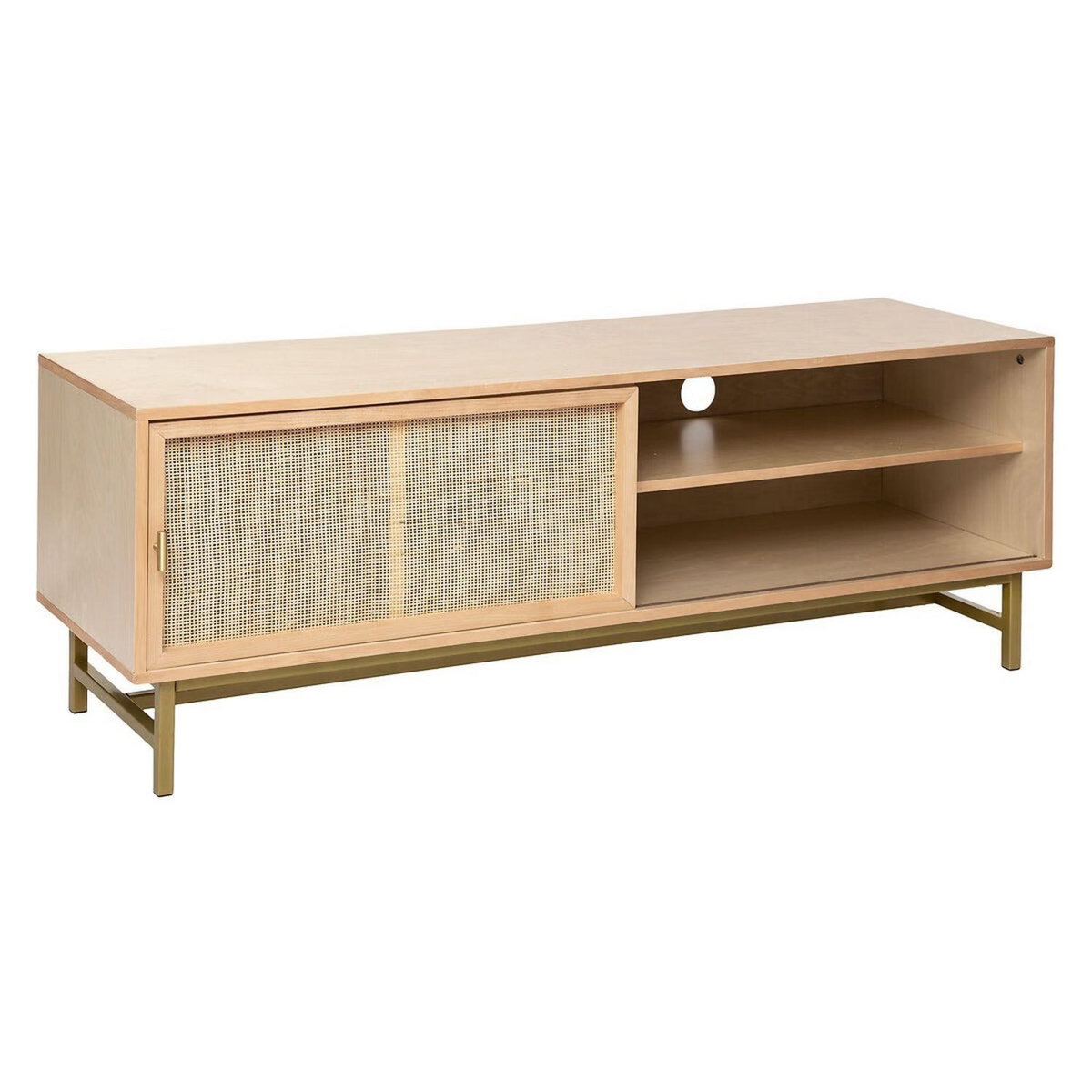 ATMOSPHERA Meuble TV 1 porte en bois et cannage RAYO - Beige