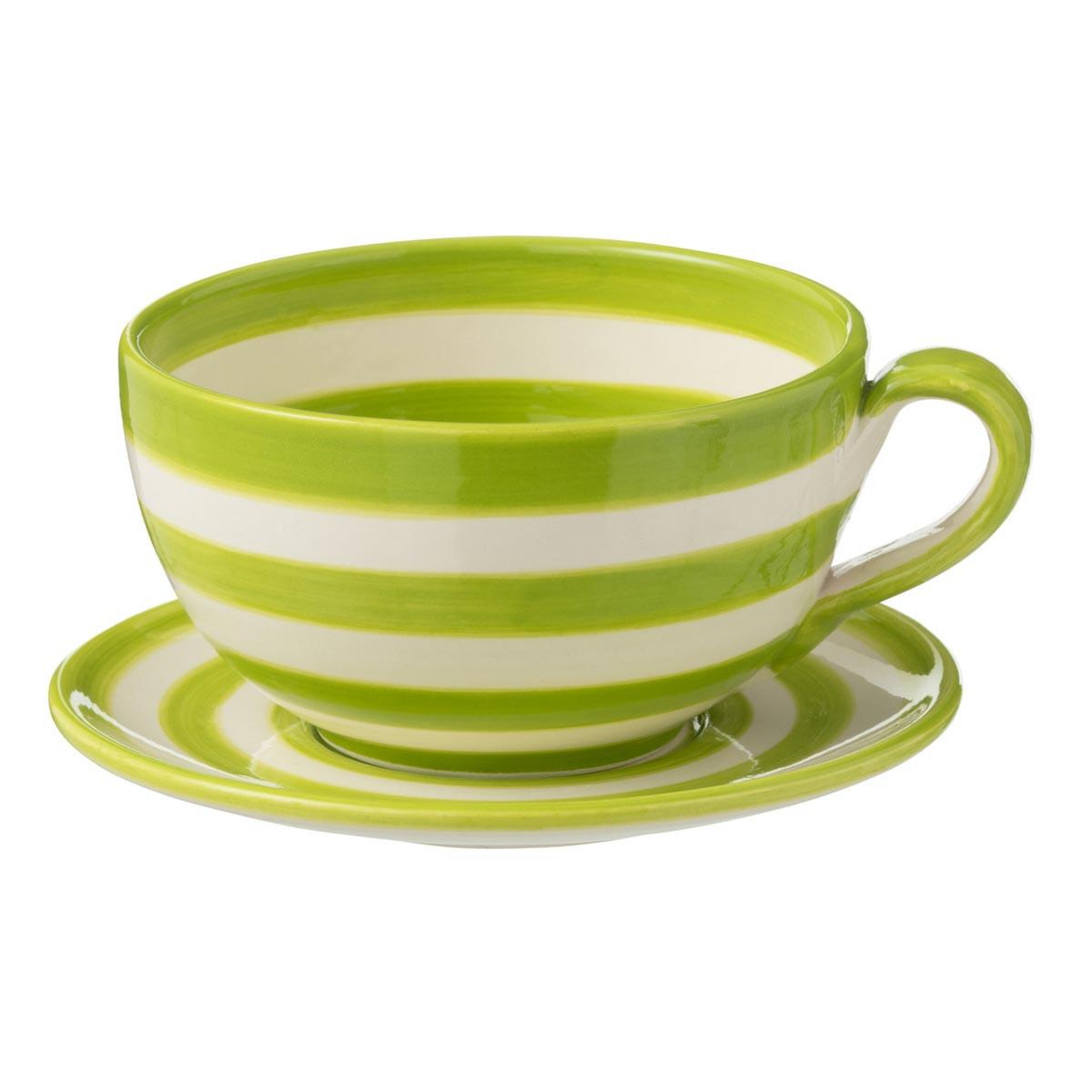 J-LINE Tasse avec sous-tasse en céramique  granada rayure  50cl vert