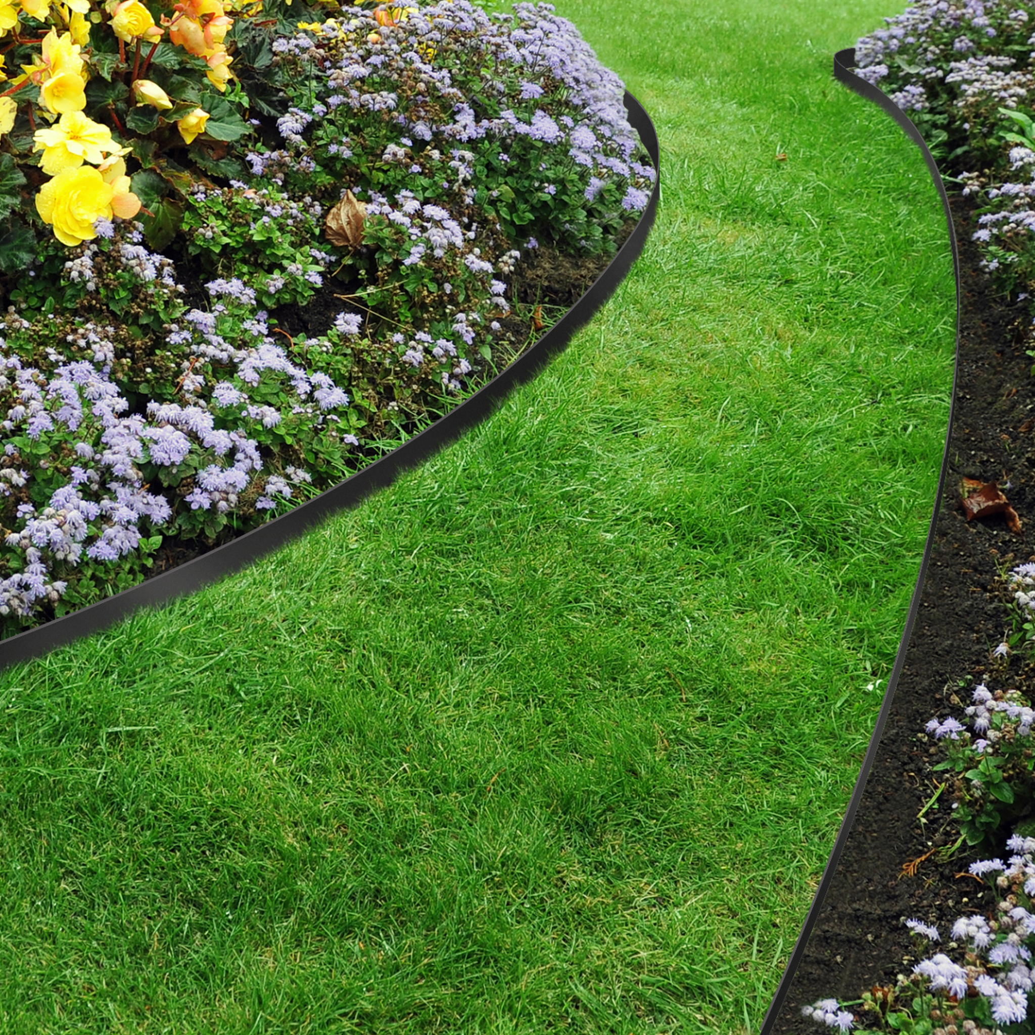 Voir la diapositive 4 : ID MARKET Bordurette de jardin flexible 8 M noire hauteur 12 cm + 24 piquets