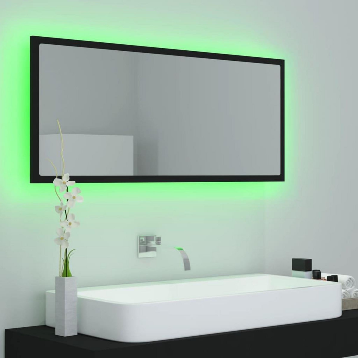 VIDAXL Miroir a LED de salle de bain Noir 100x8,5x37 cm Acrylique