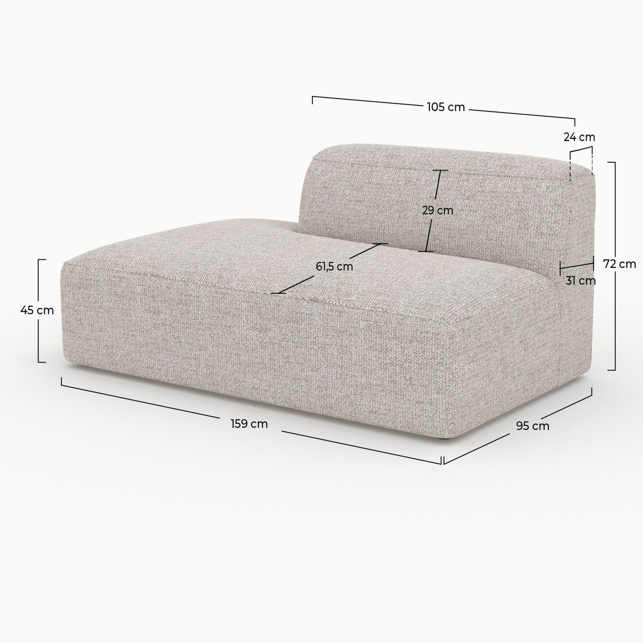 Voir la diapositive 4 : MAISON PAVANE Méridienne dossier à droite pour canapé modulable en tissu beige-hestia