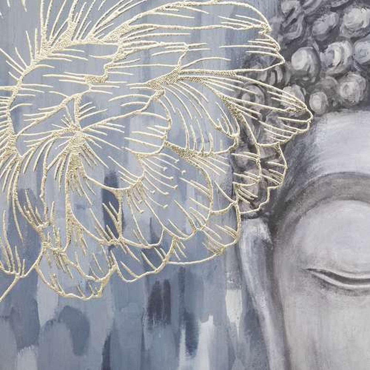 TOILINUX Toile imprimée encadrée Bouddha effet alu - 60 x 90 cm