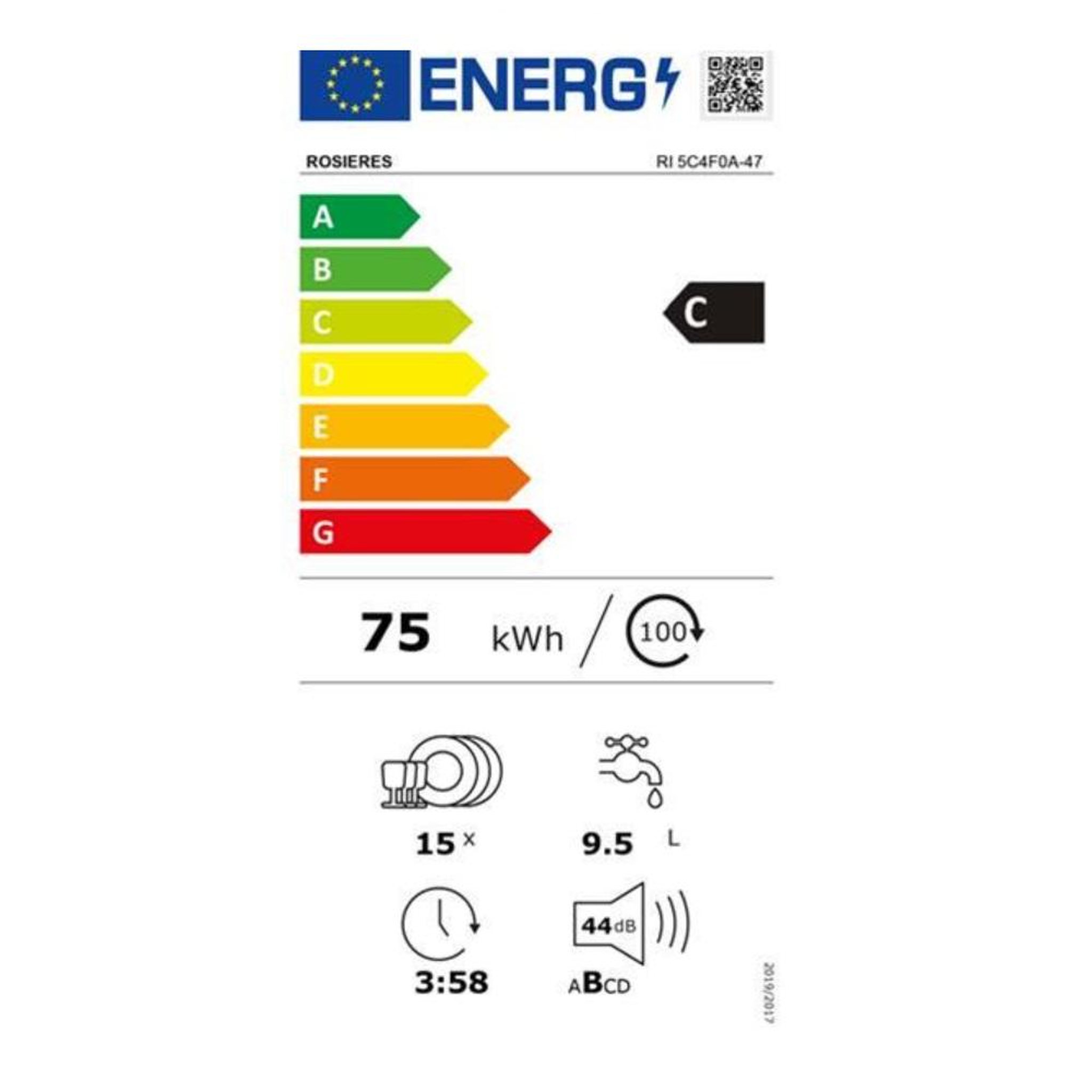 Voir la diapositive 2 : Rosieres Lave-vaisselle 60cm 15 couverts 44db tout intégrable - ri5c4f0a-47