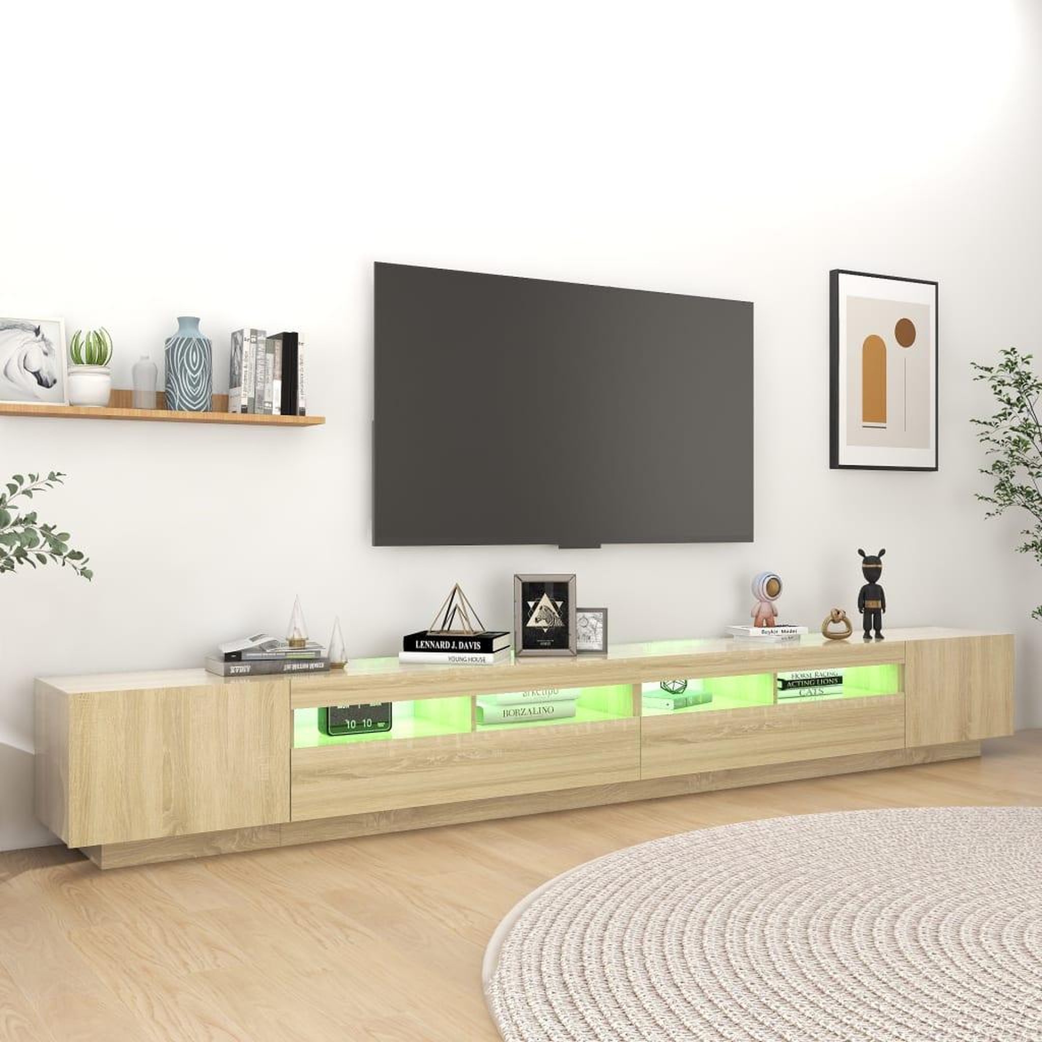 Voir la diapositive 5 : VIDAXL Meuble TV avec lumieres LED Chene sonoma 300x35x40 cm