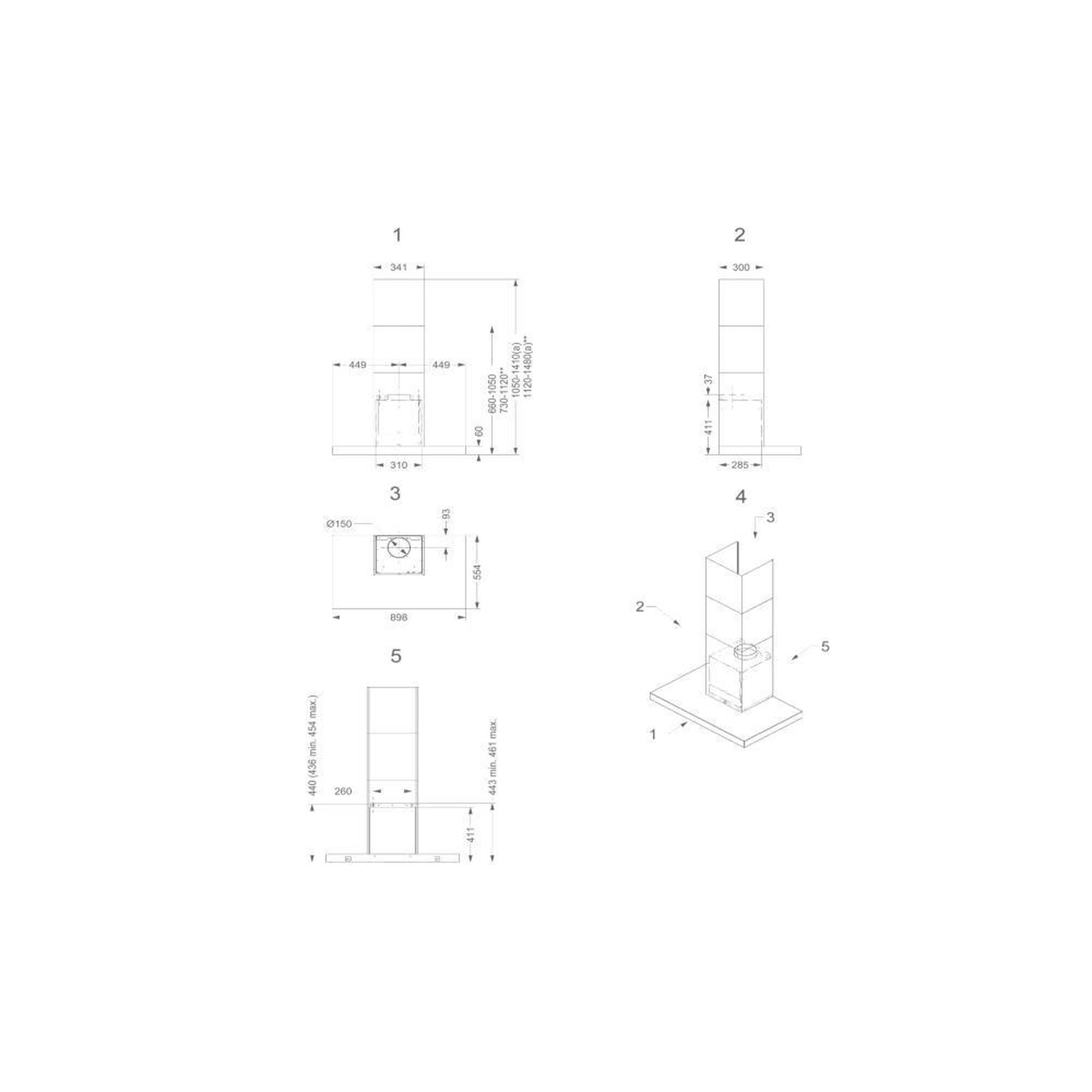 Voir la diapositive 4 : Novy Hotte décorative murale 90cm 524m3/h inox - d7600