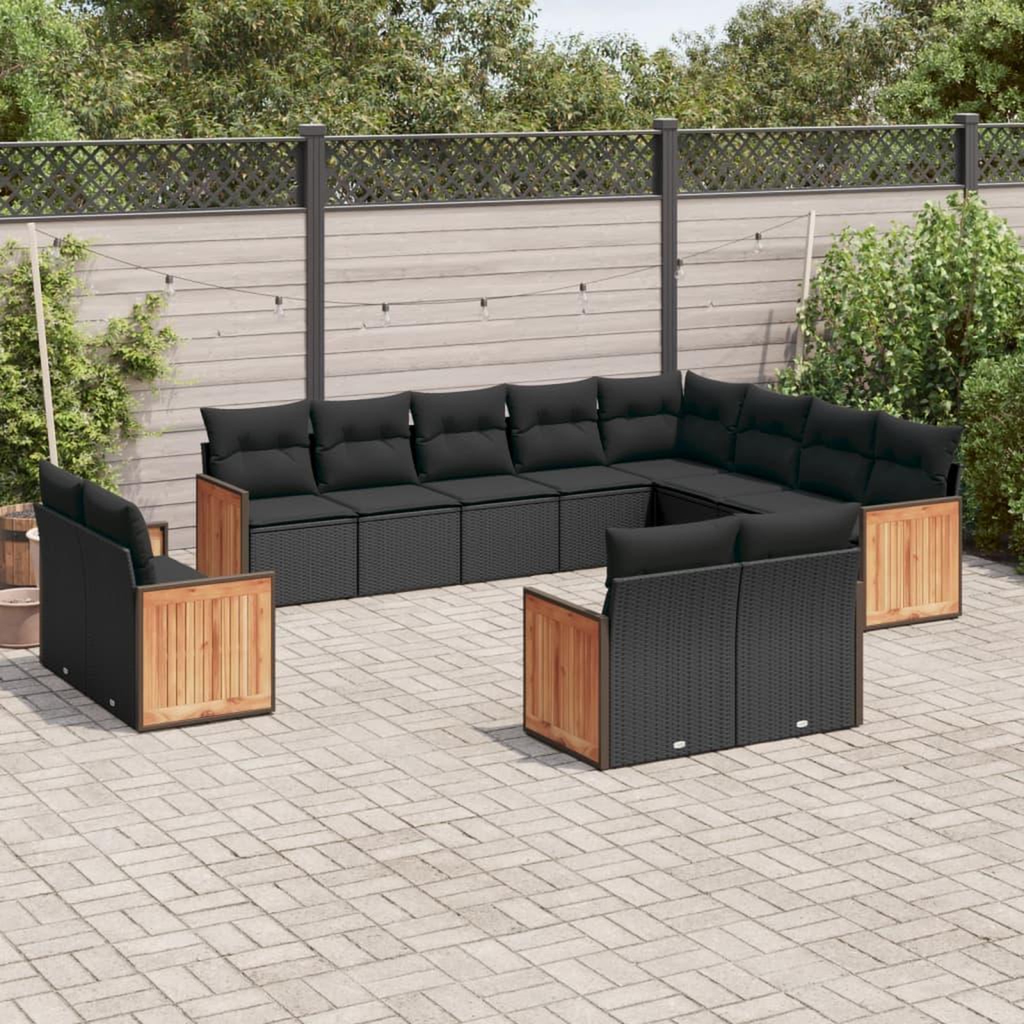 VIDAXL Salon de jardin 12 pcs avec coussins noir resine tressee