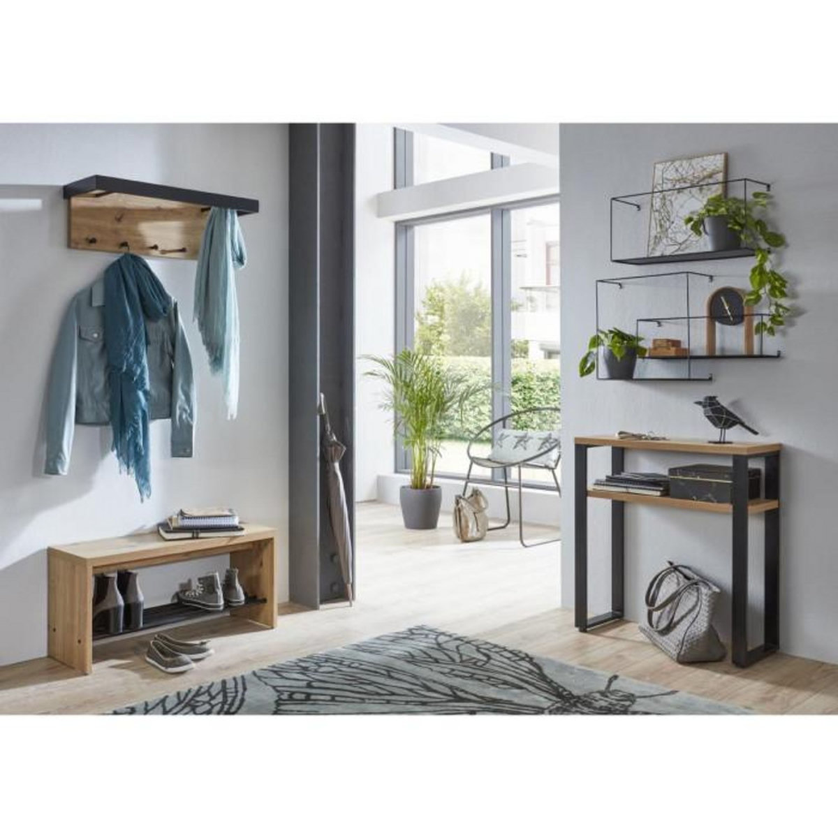 Paris Prix Banc à Chaussures  Wilfried  70cm Chêne & Noir