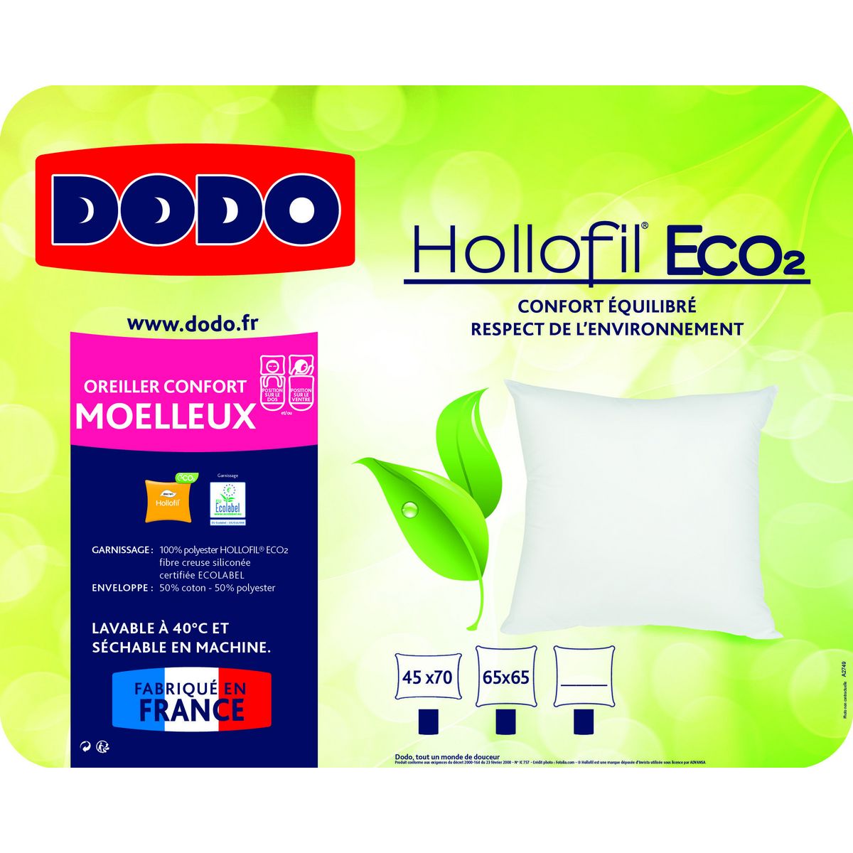 DODO Traversin moelleux HOLLOFIL ECOLABEL