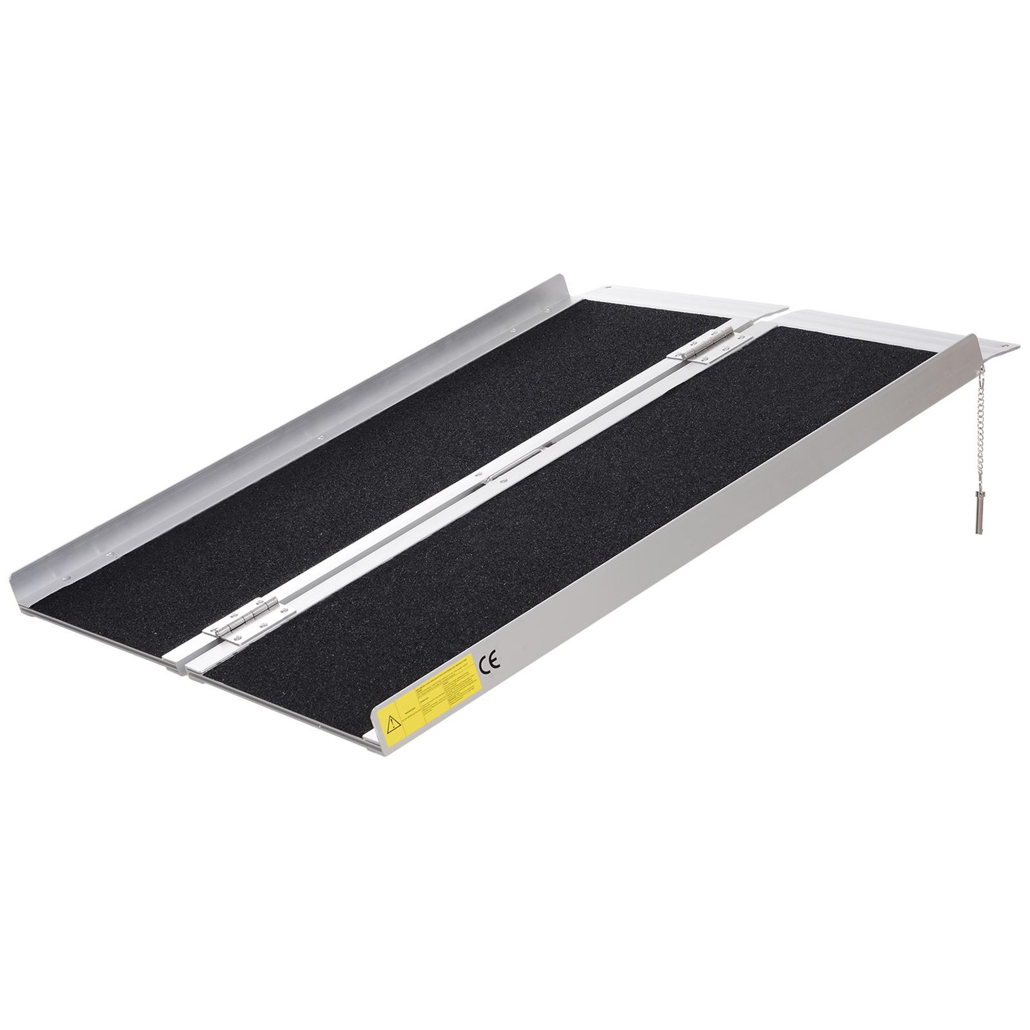 HOMCOM Rampe de fauteuil roulant rampe de chargement rampe d'accès antidérapante pliable avec bordures de sécurité max. 270 kg dim. 93l x 76l x 5h cm alu. Noir