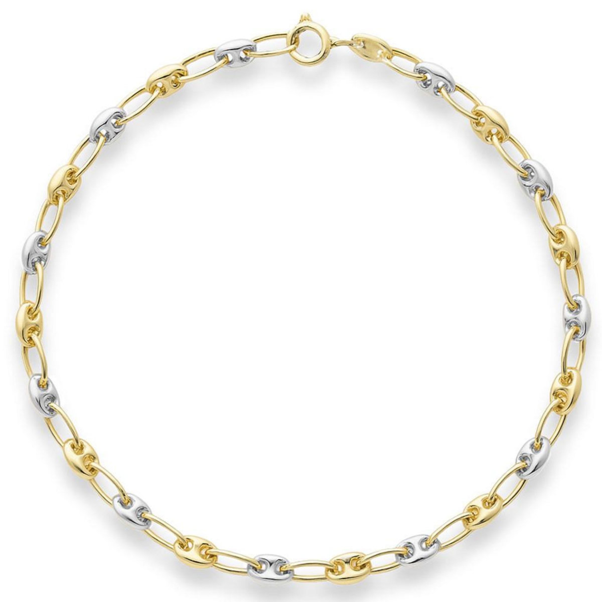 L'ATELIER D'AZUR Bracelet 2 Ors -  Or Bicolore - Maille Grain de Café Jaune et Blanc - Femme