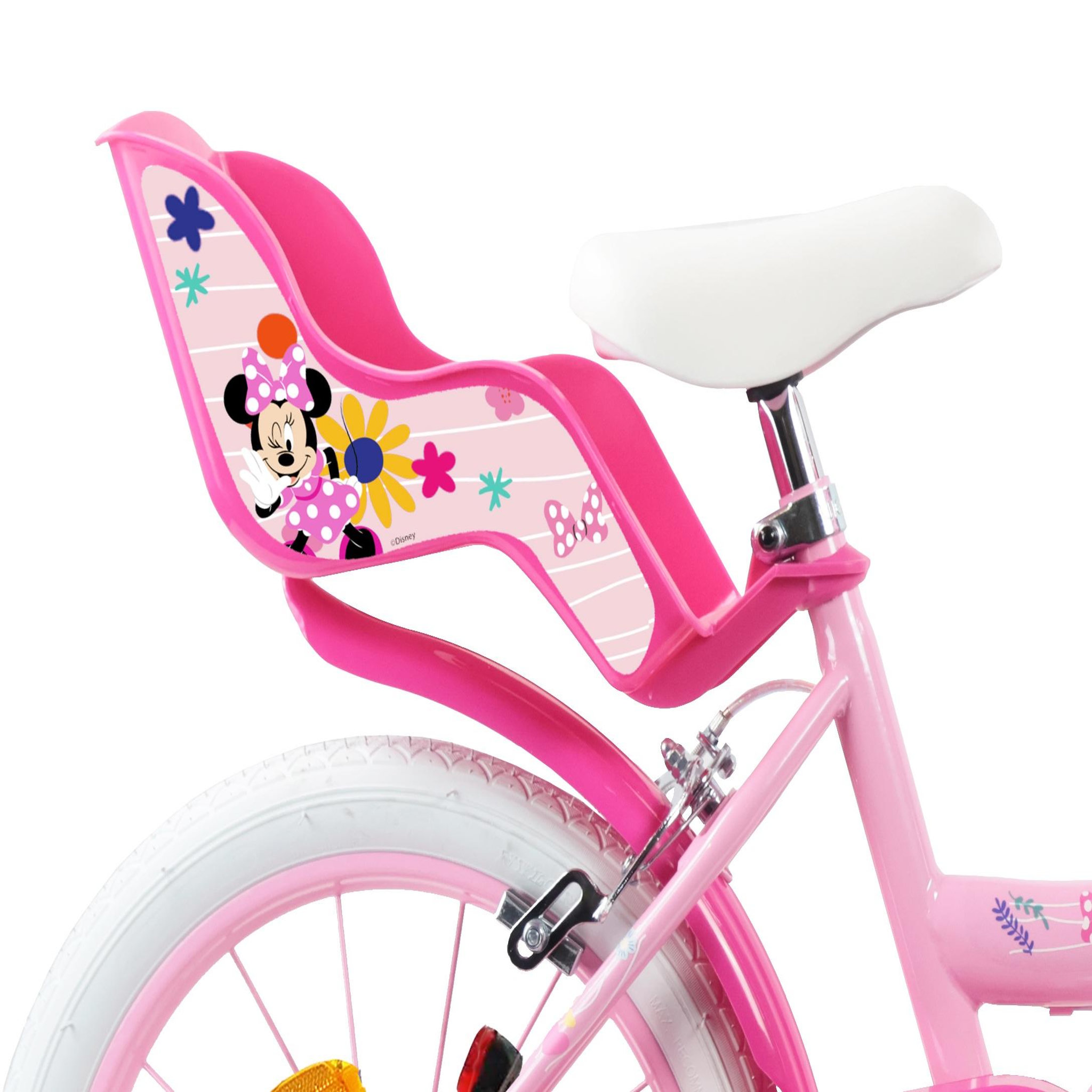 Voir la diapositive 3 : MINNIE Vélo enfant - Modèle fille 16'' - Vélo Minnie de Disney équipé de 2 freins + Porte Poupée - Panier avant et Stabilisateurs.