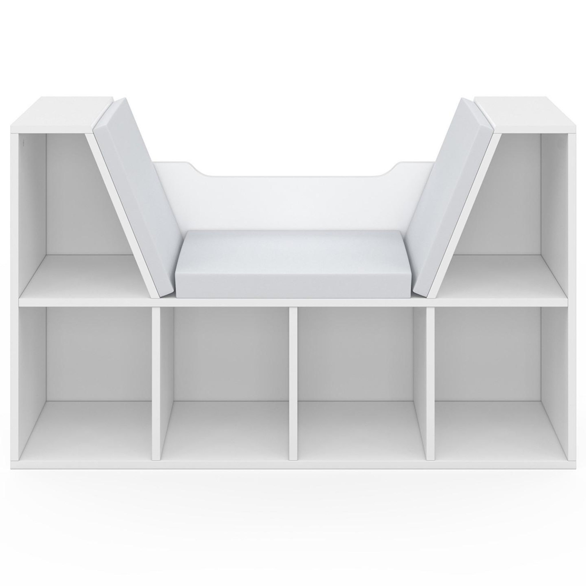 Voir la diapositive 3 : ID MARKET Bibliothèque banc oscar 6 cases avec coussins gris 102 cm blanc