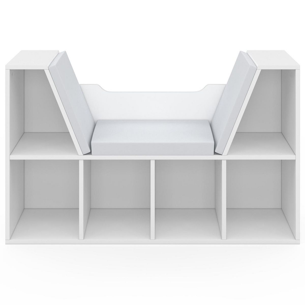 ID MARKET Bibliothèque banc OSCAR 6 cases avec coussins gris 102 cm blanc