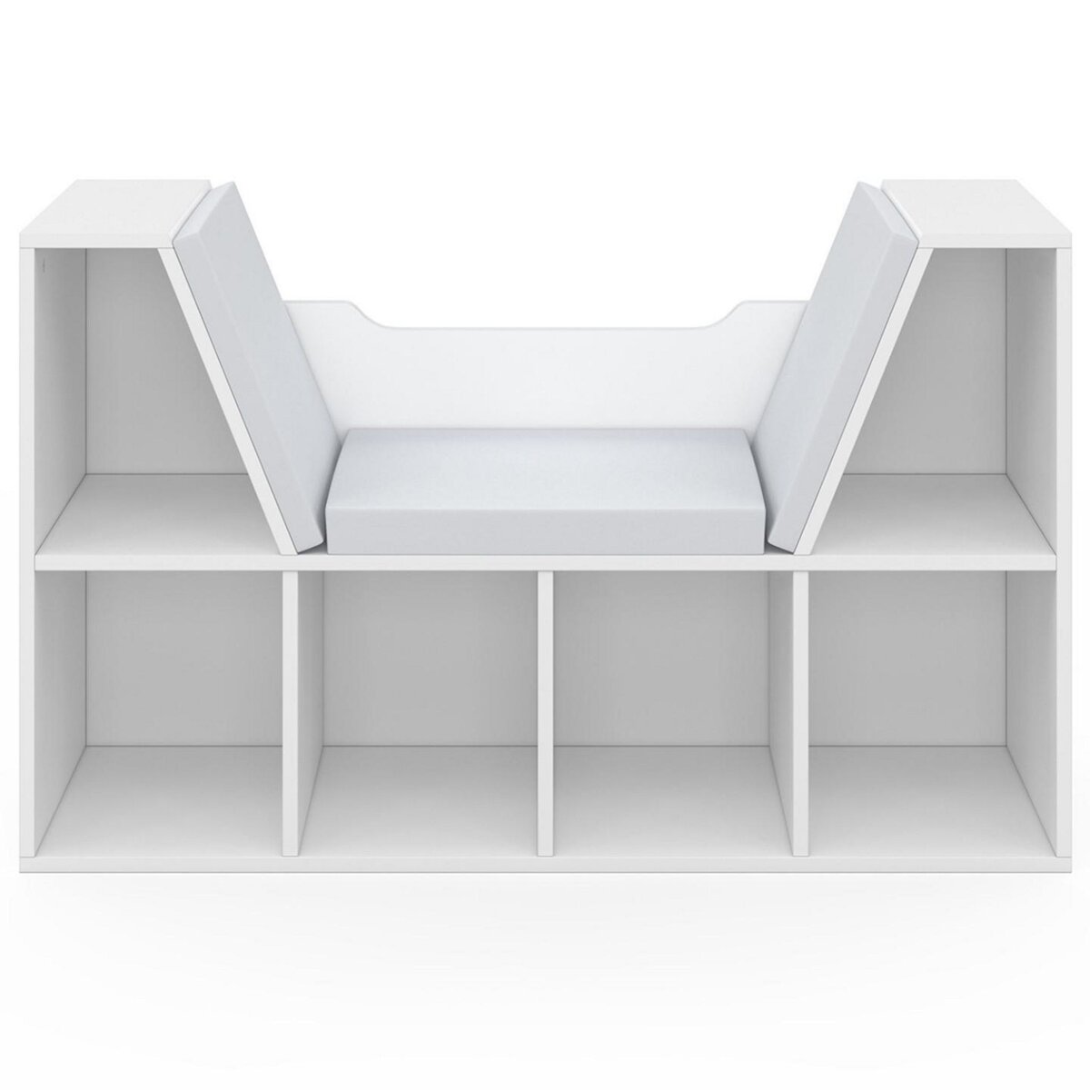 ID MARKET Bibliothèque banc OSCAR 6 cases avec coussins gris 102 cm blanc