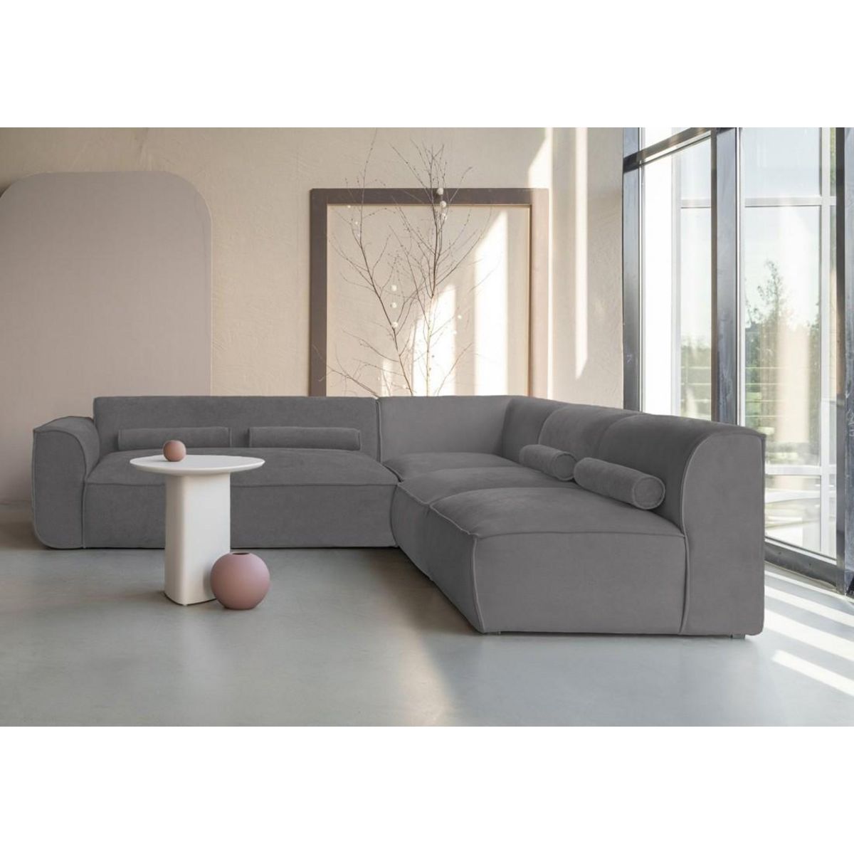 BEST MOBILIER Felix - canapé modulable d'angle droit 5 places en tissu texturé