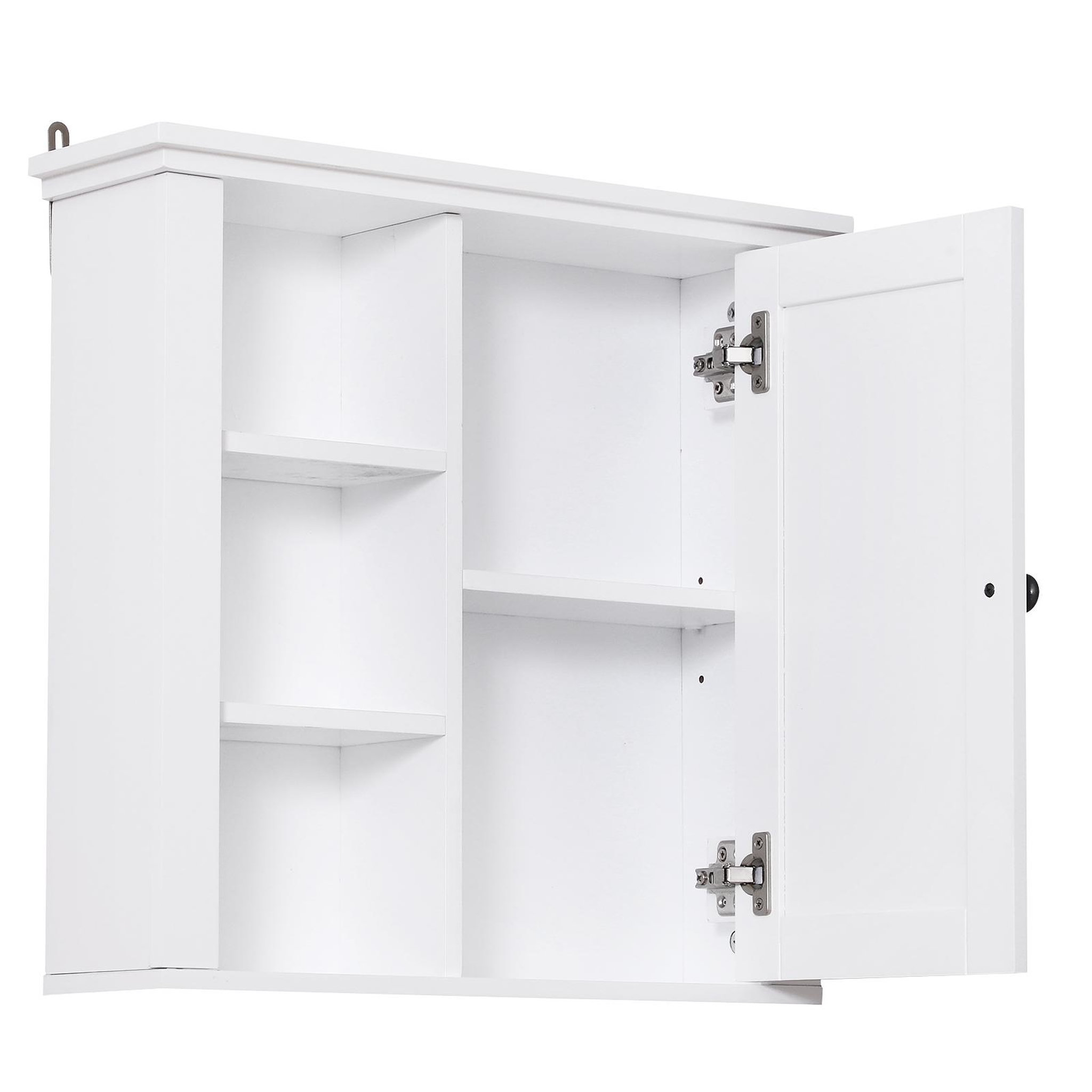 Voir la diapositive 5 : HOMCOM Armoire haute murale de salle de bain ou wc placard 1 porte 3 niches dim. 53l x 14,5l x 50,5h cm mdf panneaux particules blanc