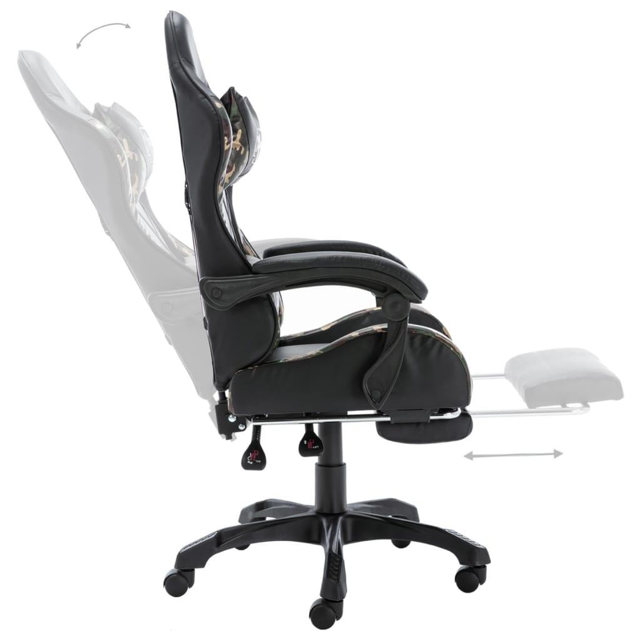 Voir la diapositive 5 : VIDAXL Fauteuil de jeux video repose-pied Noir/camouflage Similicuir