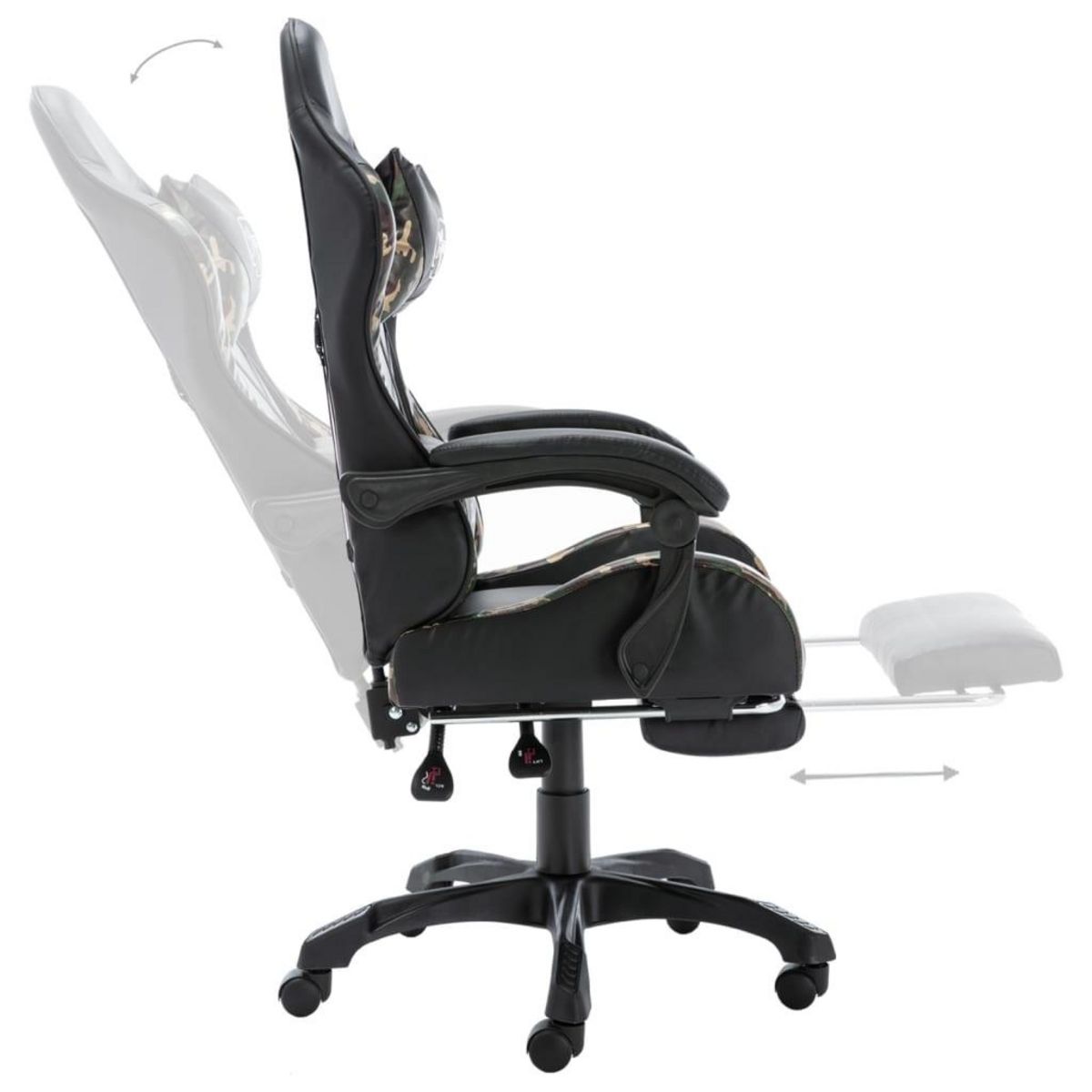 VIDAXL Fauteuil de jeux video repose-pied Noir/camouflage Similicuir